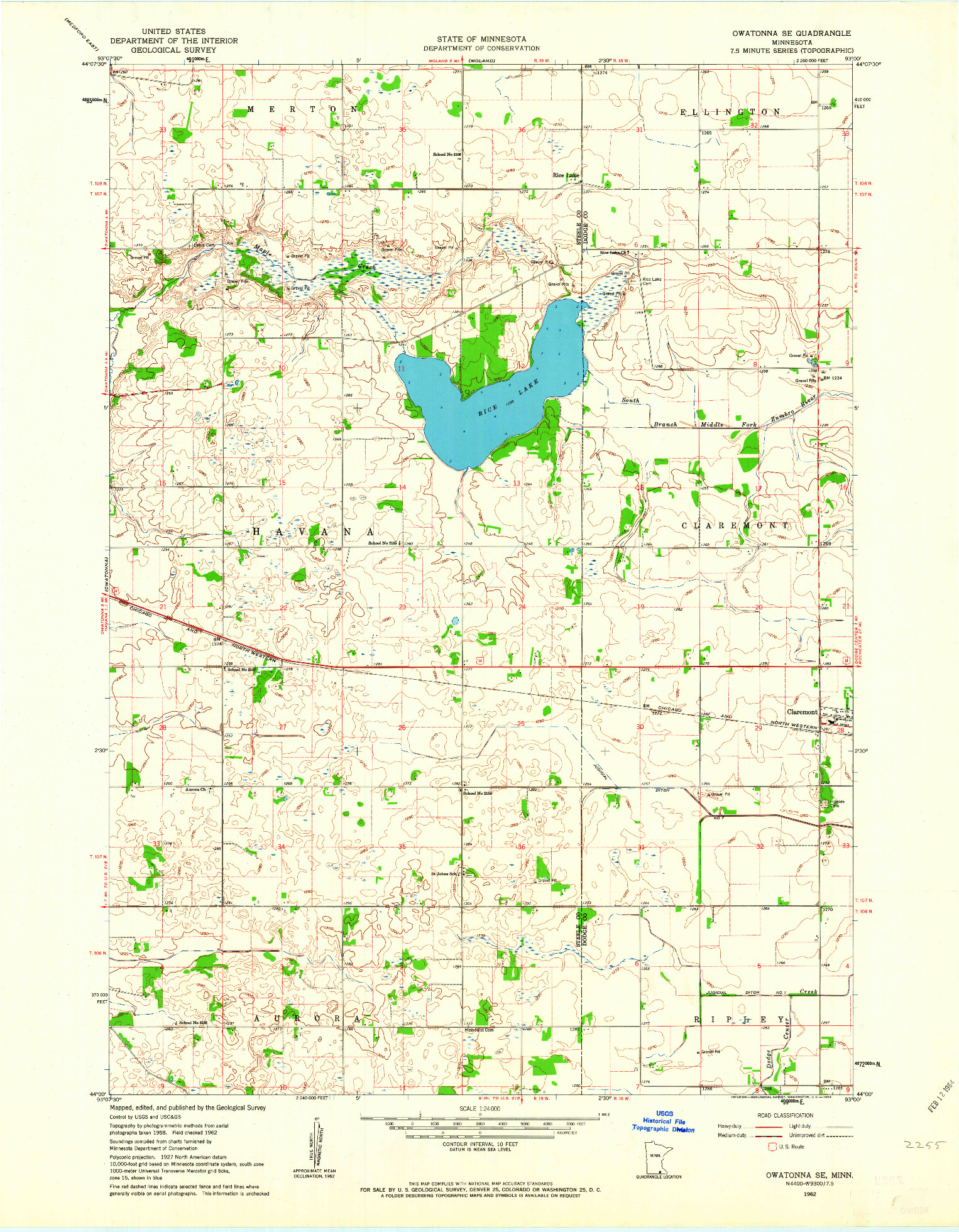 USGS 1:24000-SCALE QUADRANGLE FOR OWATONNA SE, MN 1962