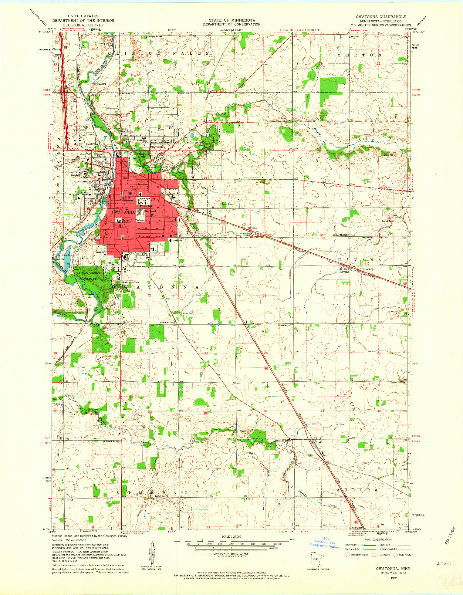 USGS 1:24000-SCALE QUADRANGLE FOR OWATONNA, MN 1962