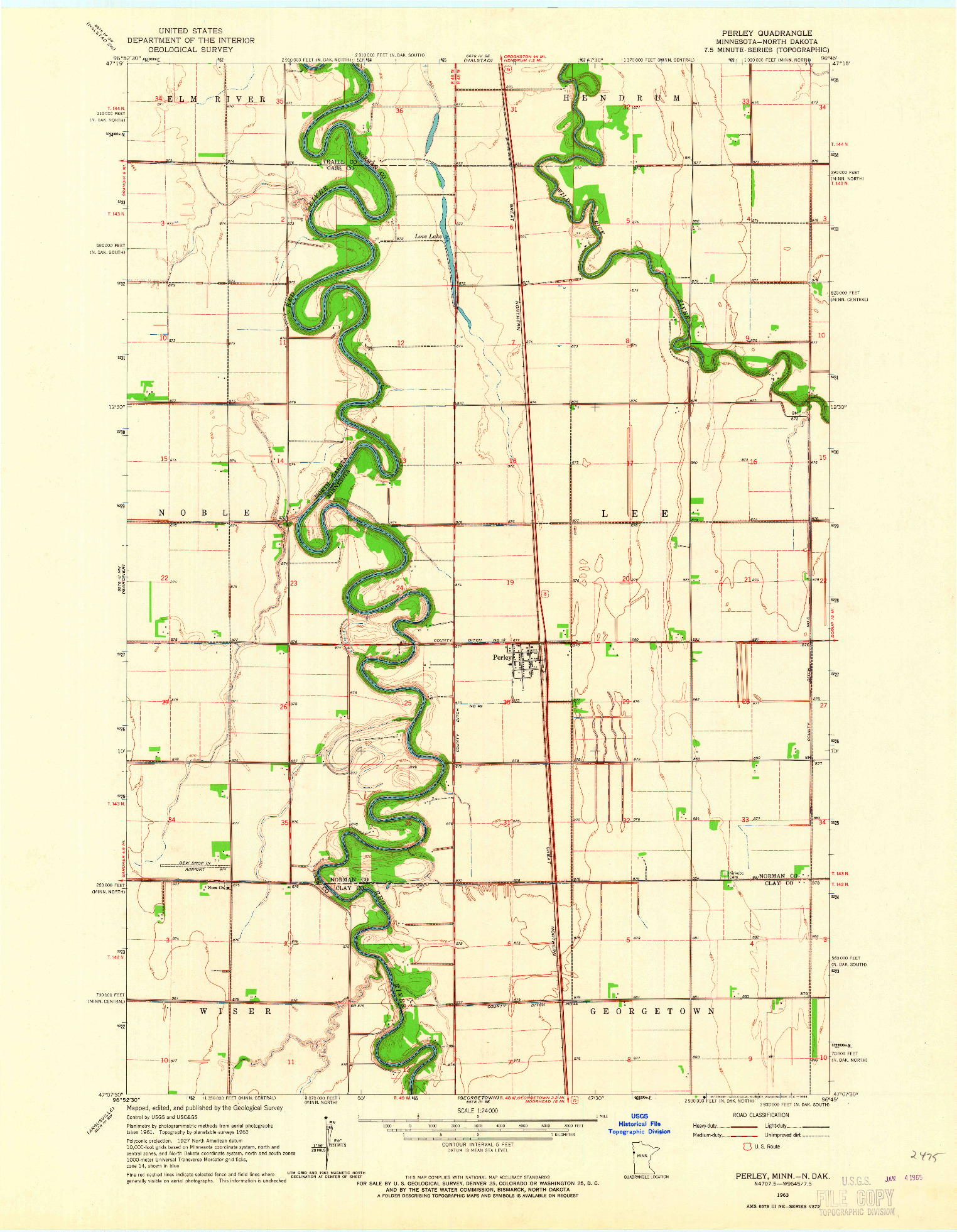 USGS 1:24000-SCALE QUADRANGLE FOR PERLEY, MN 1963