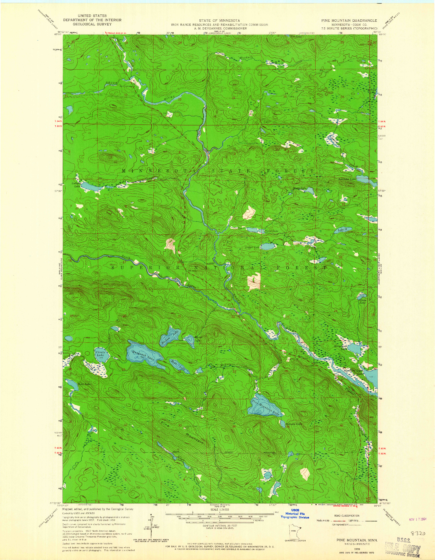 USGS 1:24000-SCALE QUADRANGLE FOR PINE MOUNTAIN, MN 1959