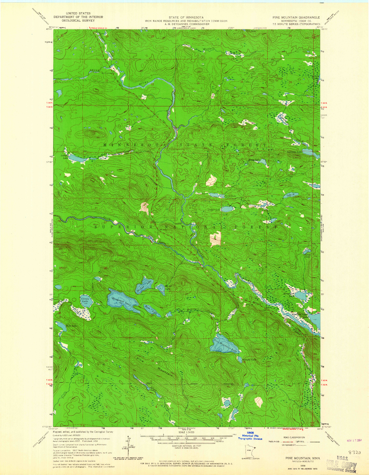 USGS 1:24000-SCALE QUADRANGLE FOR PINE MOUNTAIN, MN 1959