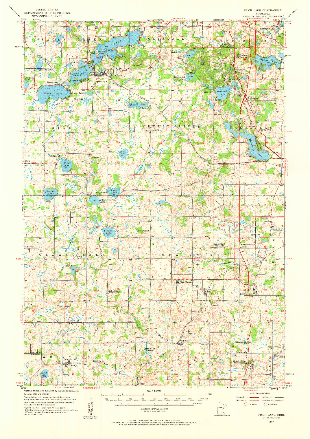 USGS 1:62500-SCALE QUADRANGLE FOR PRIOR LAKE, MN 1957