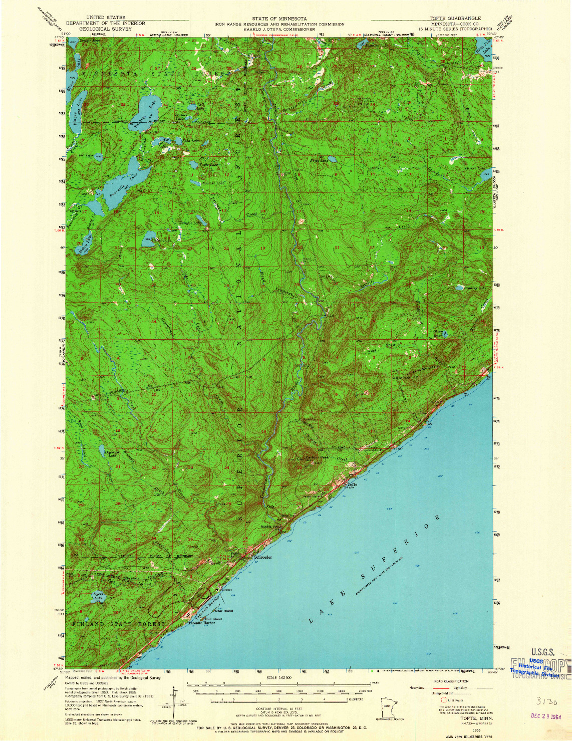 USGS 1:62500-SCALE QUADRANGLE FOR TOFTE, MN 1955