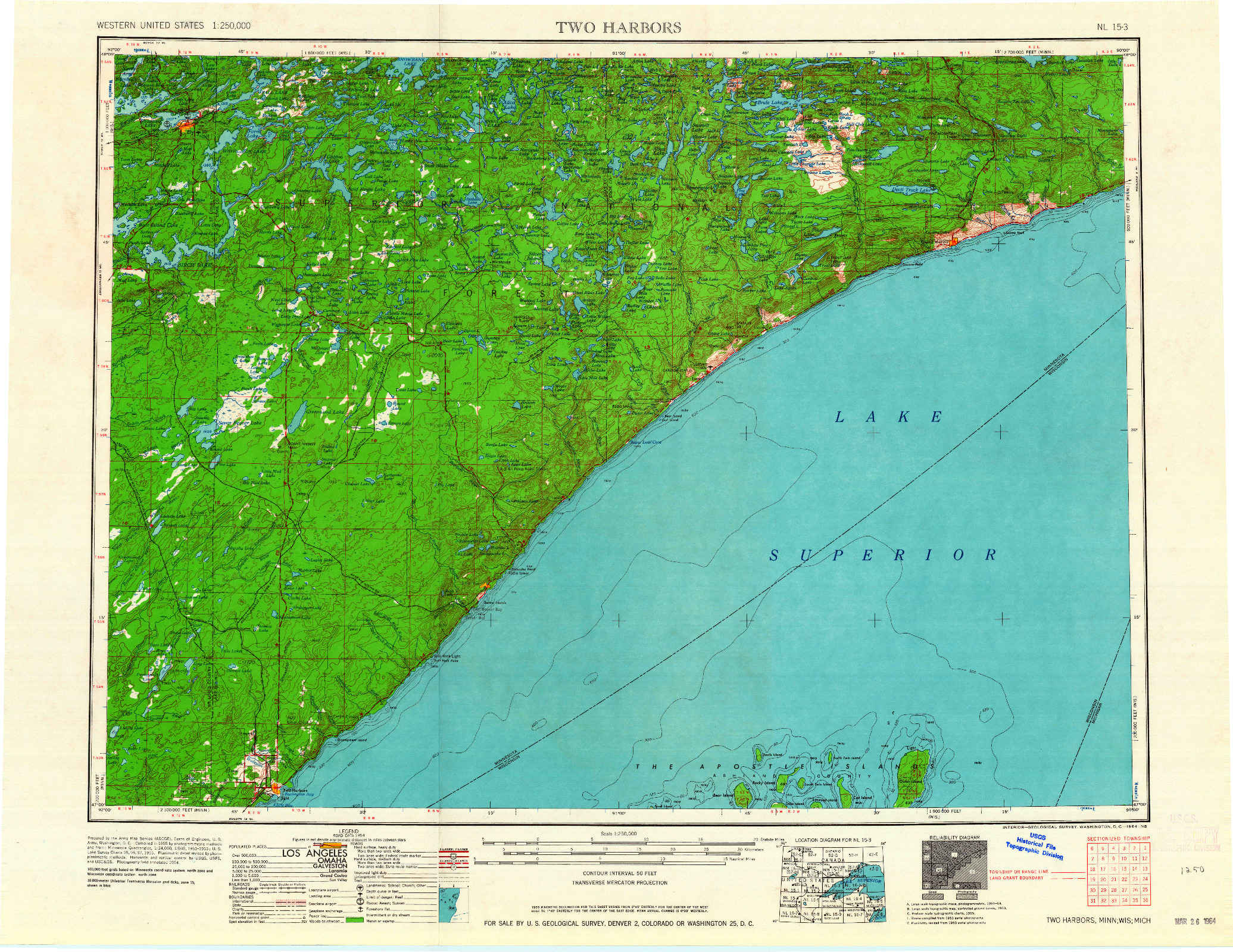 USGS 1:250000-SCALE QUADRANGLE FOR TWO HARBORS, MN 1964