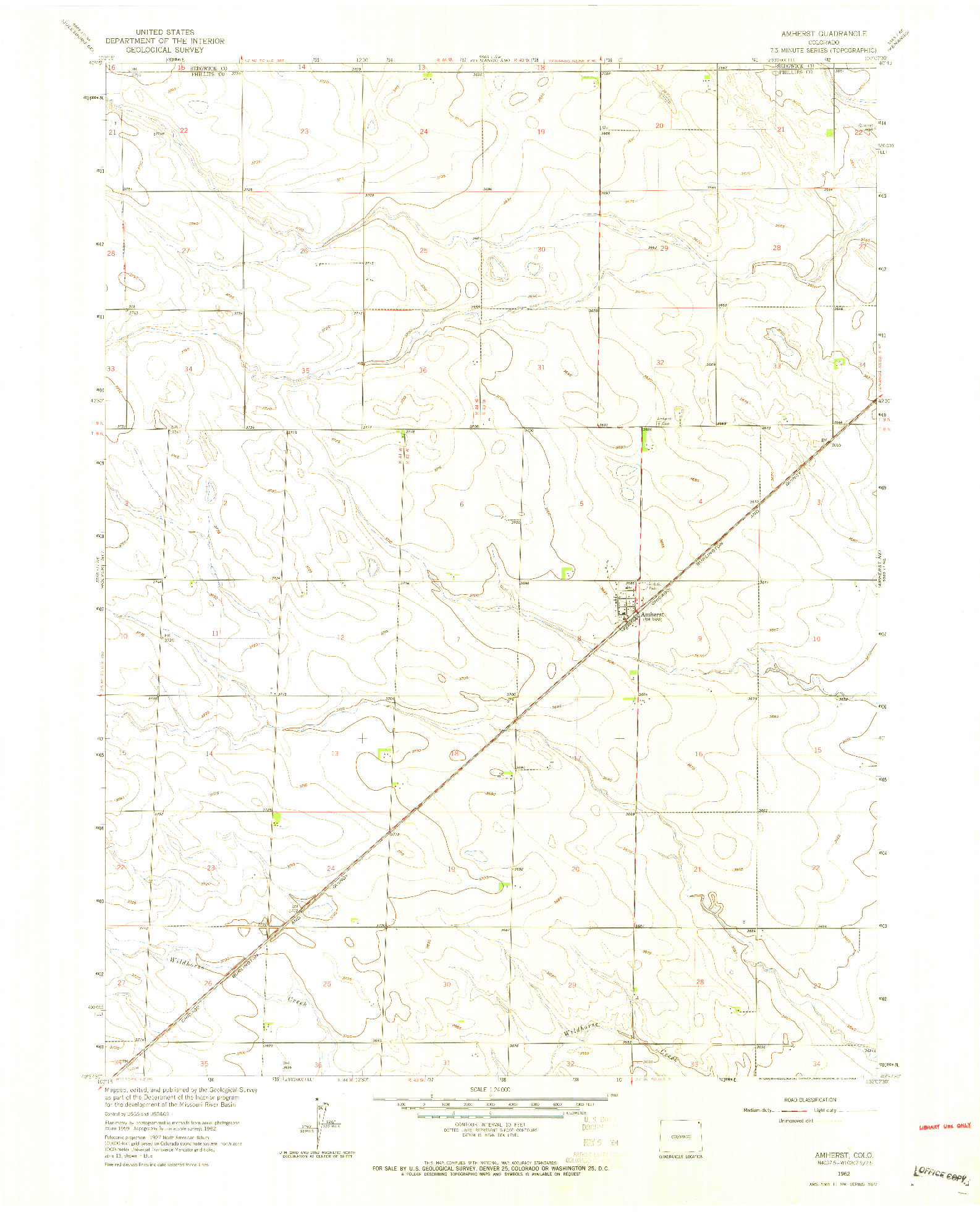 USGS 1:24000-SCALE QUADRANGLE FOR AMHERST, CO 1962