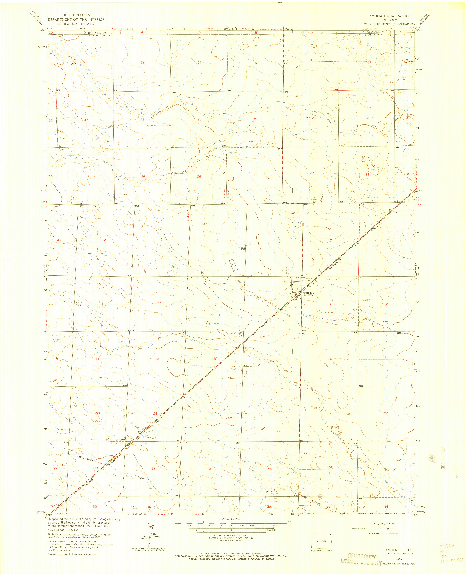 USGS 1:24000-SCALE QUADRANGLE FOR AMHERST, CO 1962