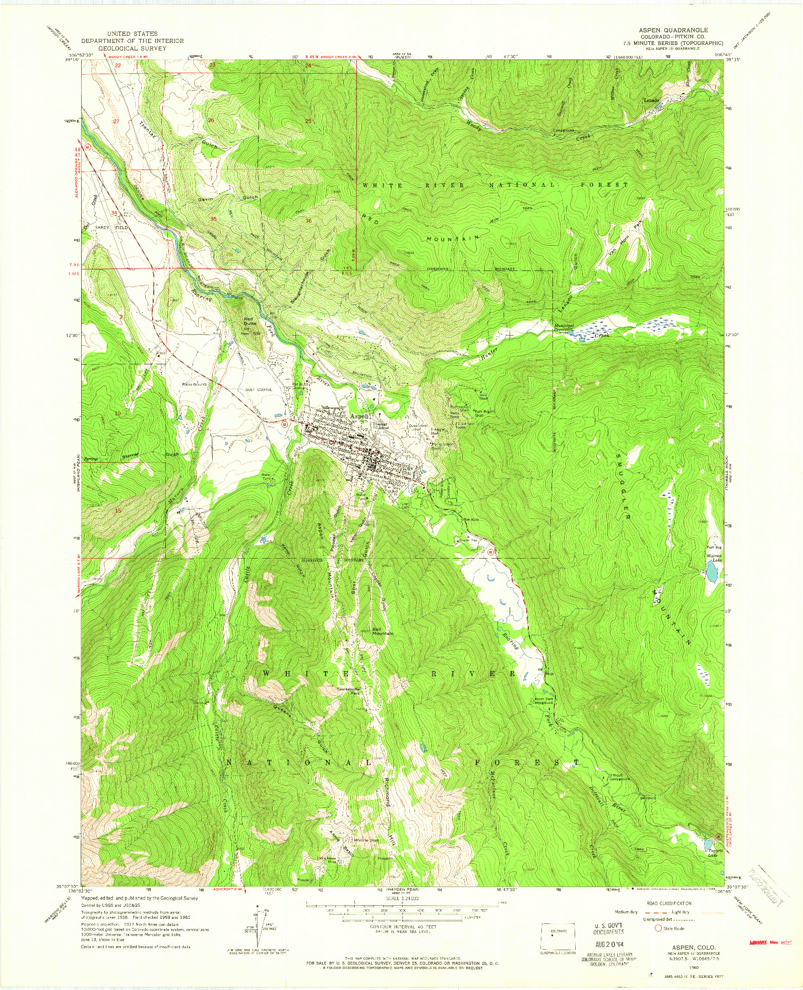 USGS 1:24000-SCALE QUADRANGLE FOR ASPEN, CO 1960