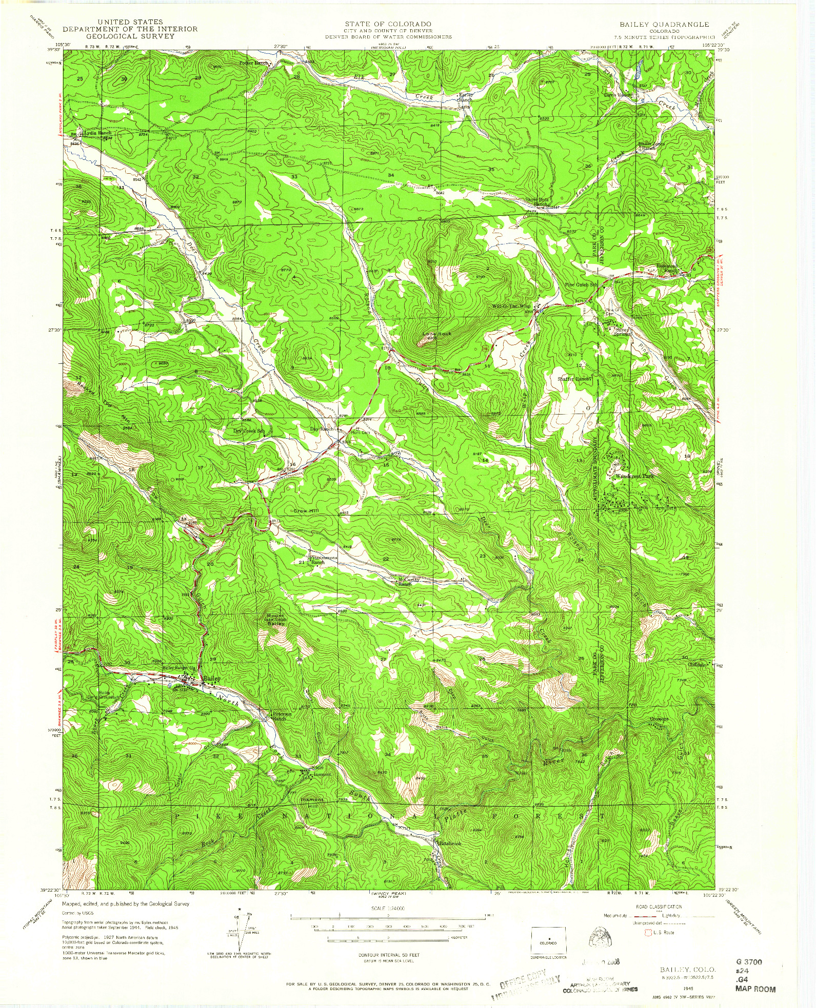 USGS 1:24000-SCALE QUADRANGLE FOR BAILEY, CO 1945