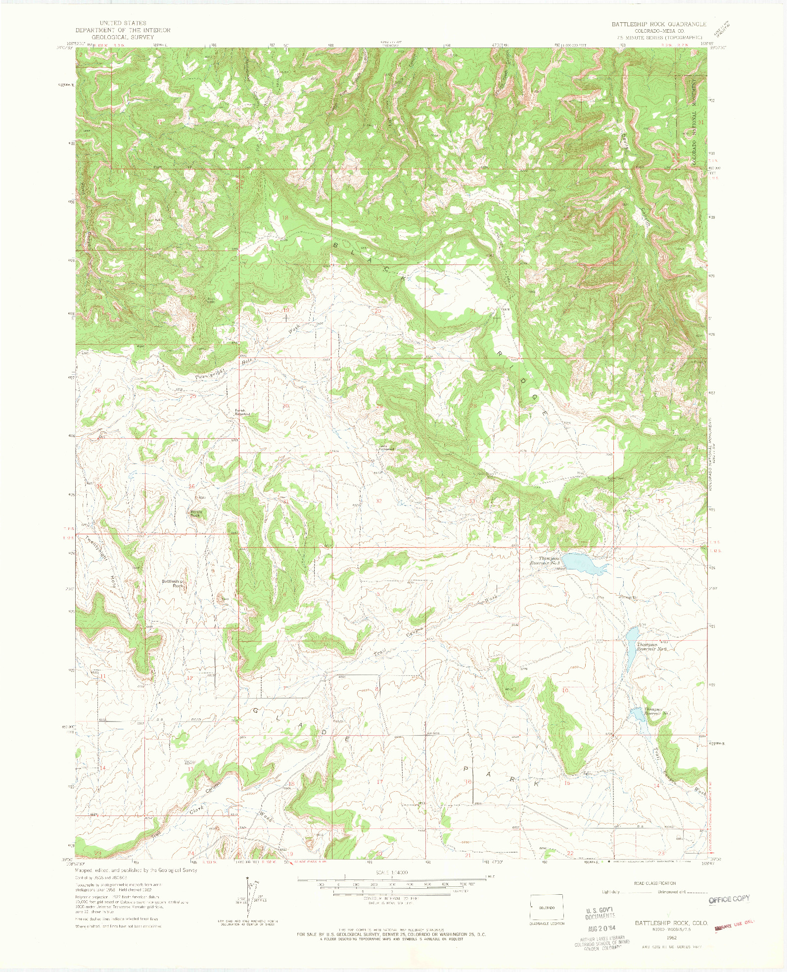 USGS 1:24000-SCALE QUADRANGLE FOR BATTLESHIP ROCK, CO 1962