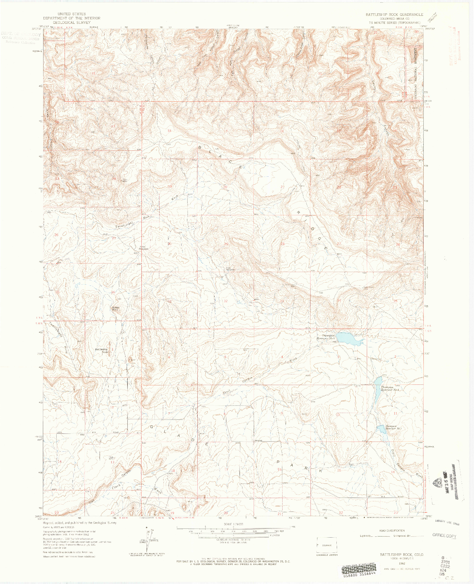 USGS 1:24000-SCALE QUADRANGLE FOR BATTLESHIP ROCK, CO 1962