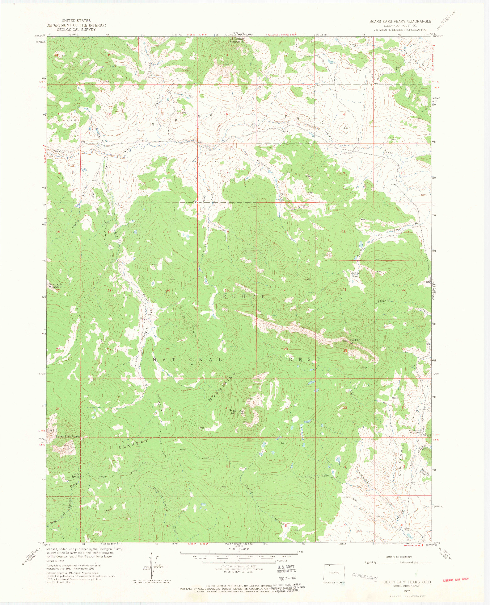 USGS 1:24000-SCALE QUADRANGLE FOR BEARS EARS PEAKS, CO 1962