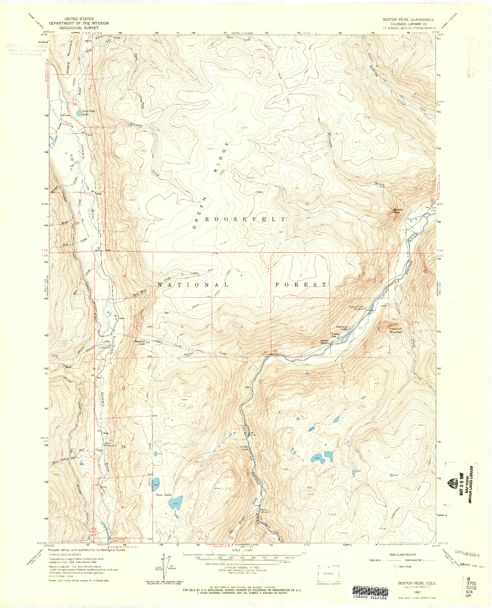 USGS 1:24000-SCALE QUADRANGLE FOR BOSTON PEAK, CO 1962