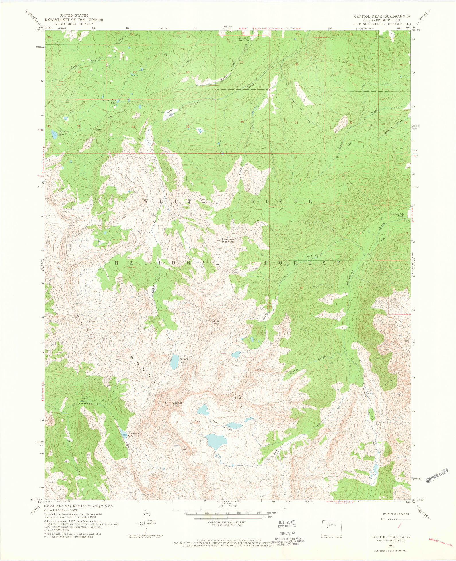 USGS 1:24000-SCALE QUADRANGLE FOR CAPITOL PEAK, CO 1960