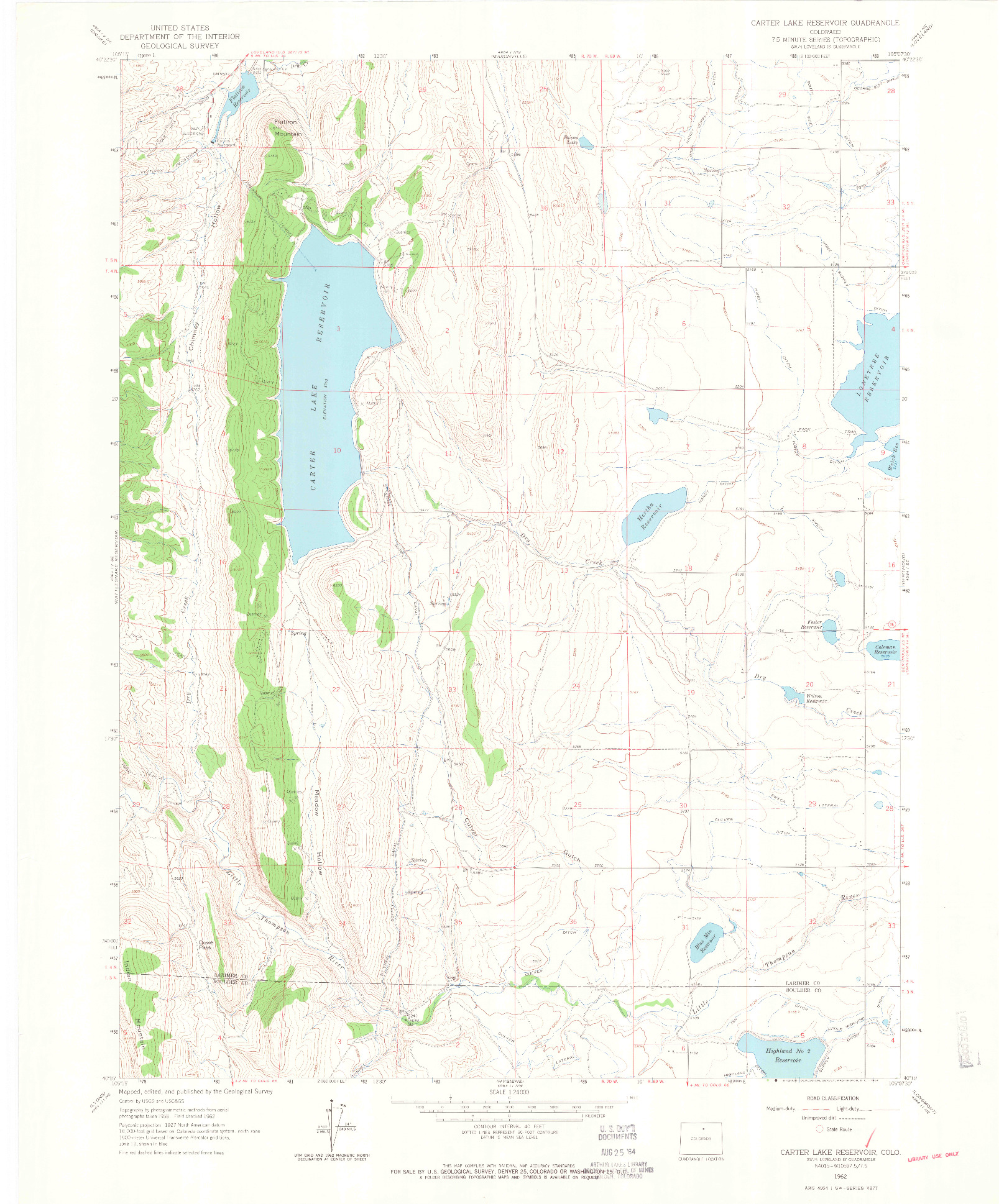 USGS 1:24000-SCALE QUADRANGLE FOR CARTER LAKE RESERVOIR, CO 1962