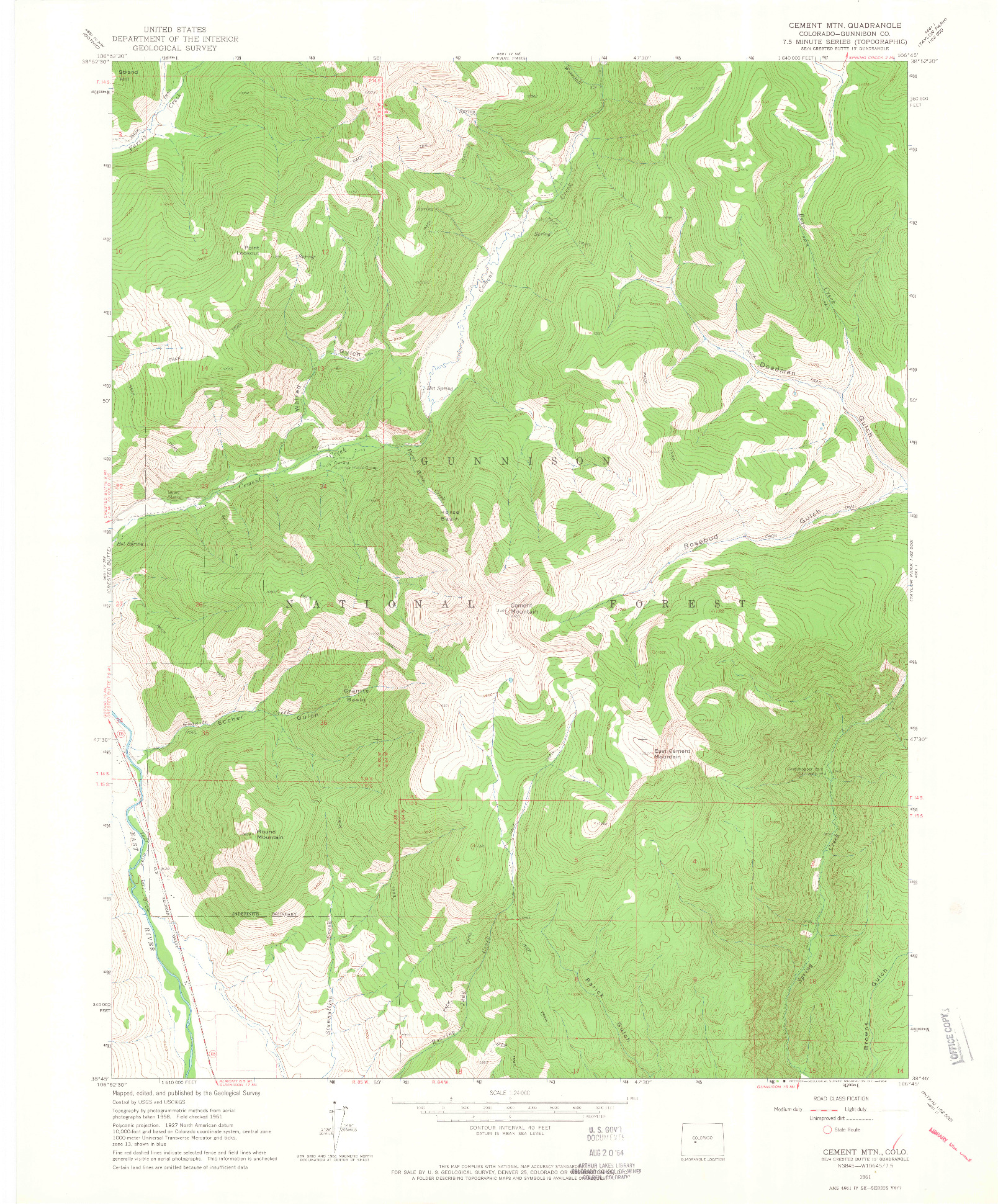 USGS 1:24000-SCALE QUADRANGLE FOR CEMENT MOUNTAIN, CO 1961