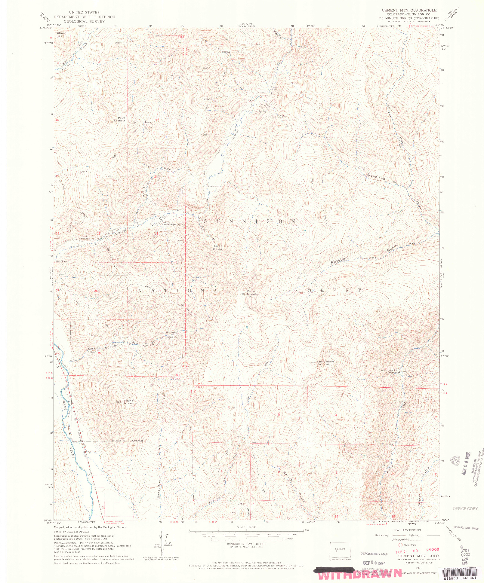 USGS 1:24000-SCALE QUADRANGLE FOR CEMENT MOUNTAIN, CO 1961