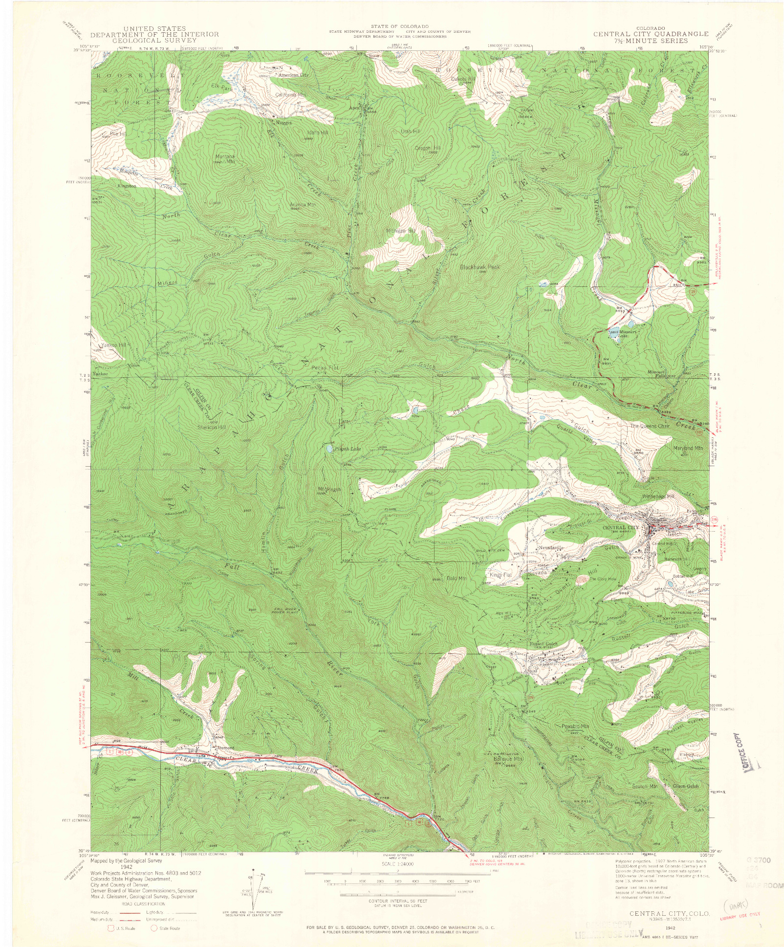 USGS 1:24000-SCALE QUADRANGLE FOR CENTRAL CITY, CO 1942