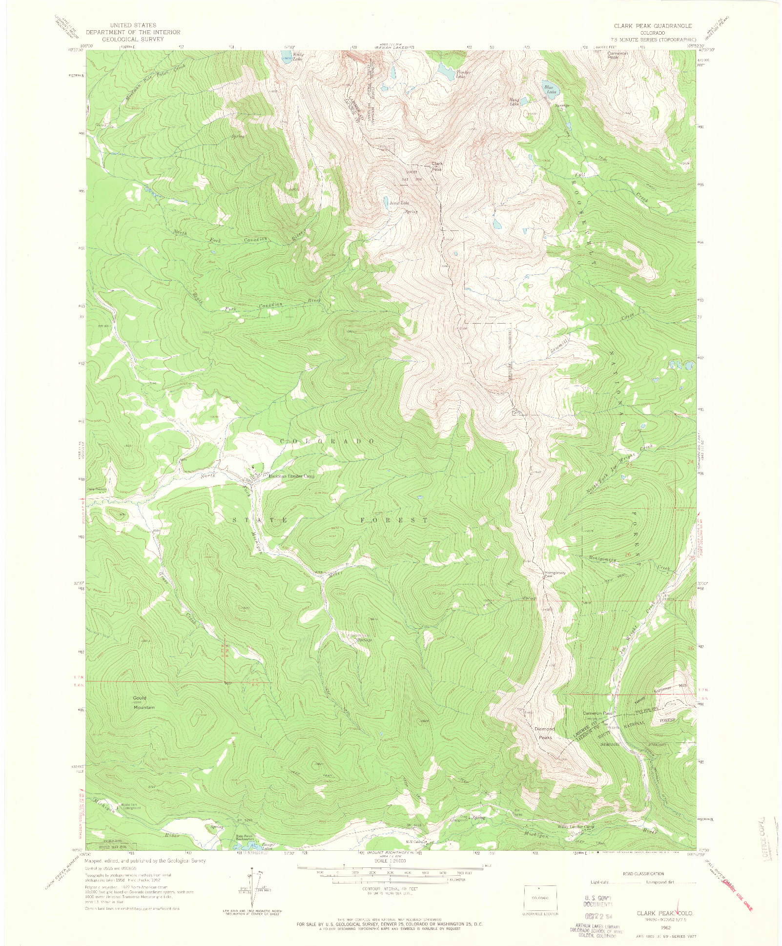 USGS 1:24000-SCALE QUADRANGLE FOR CLARK PEAK, CO 1962