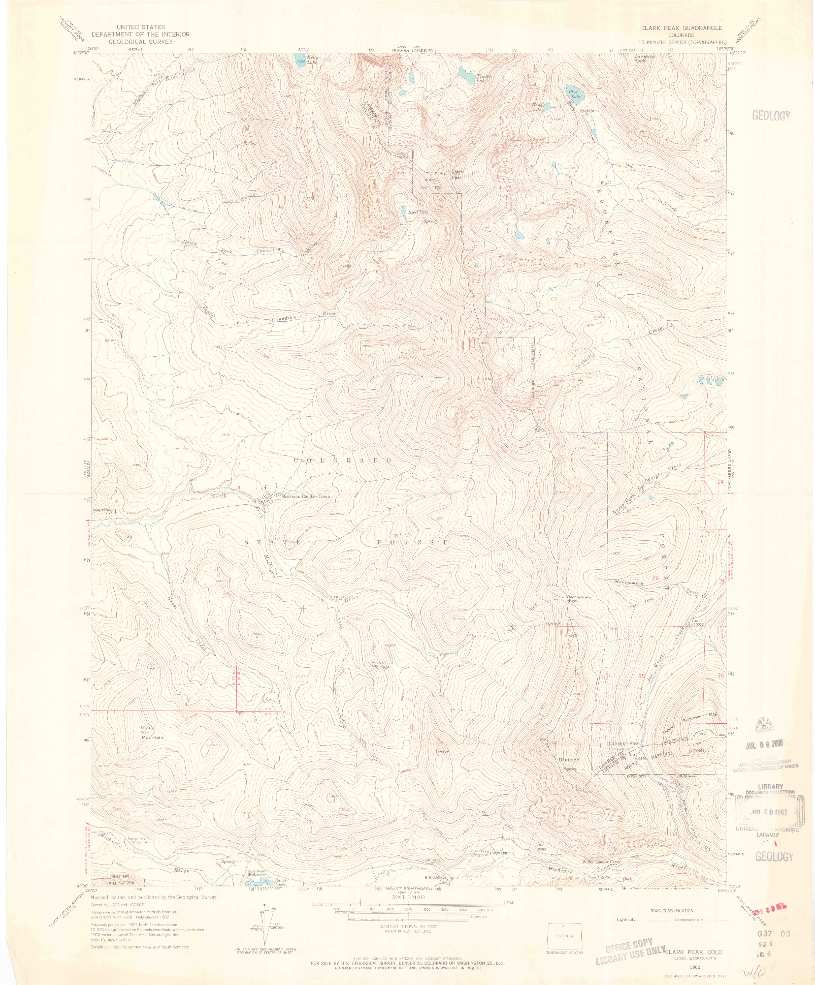 USGS 1:24000-SCALE QUADRANGLE FOR CLARK PEAK, CO 1962