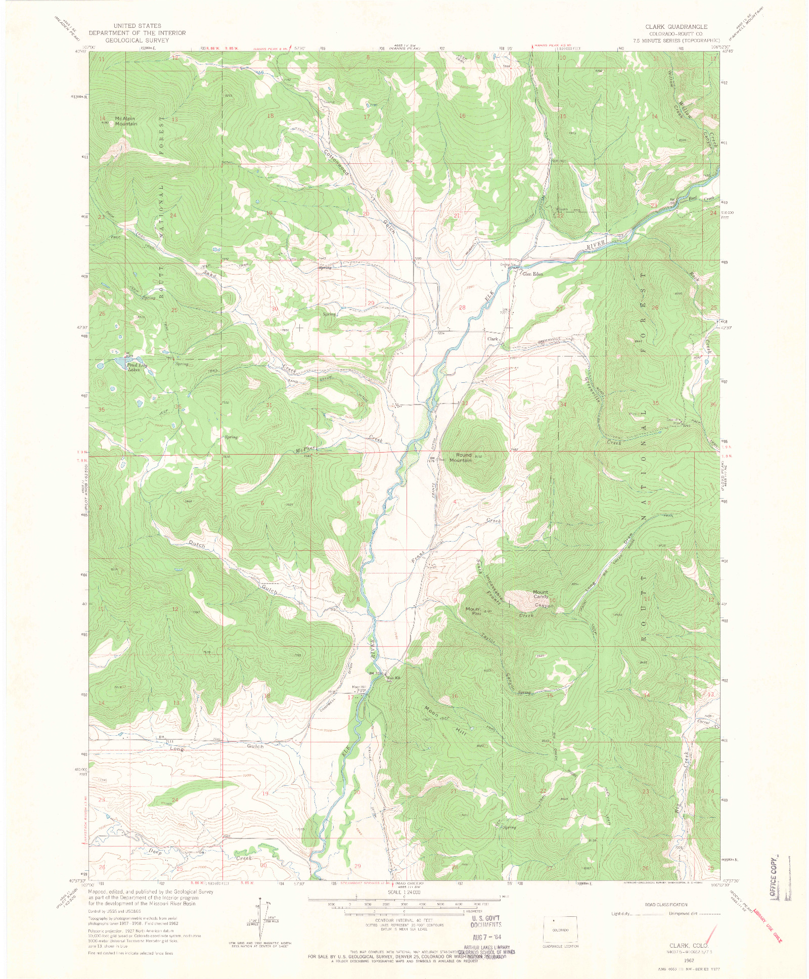 USGS 1:24000-SCALE QUADRANGLE FOR CLARK, CO 1962