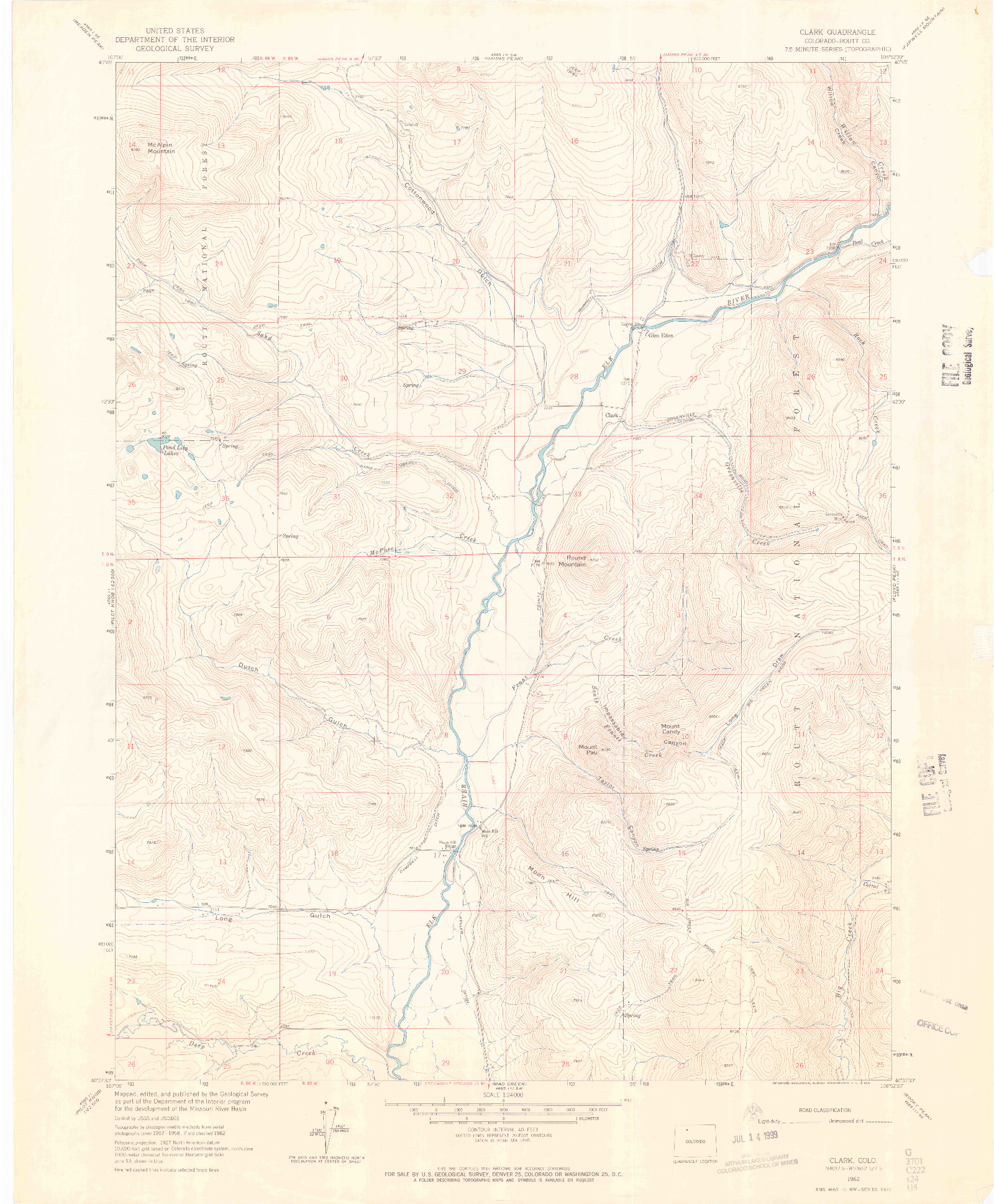 USGS 1:24000-SCALE QUADRANGLE FOR CLARK, CO 1962