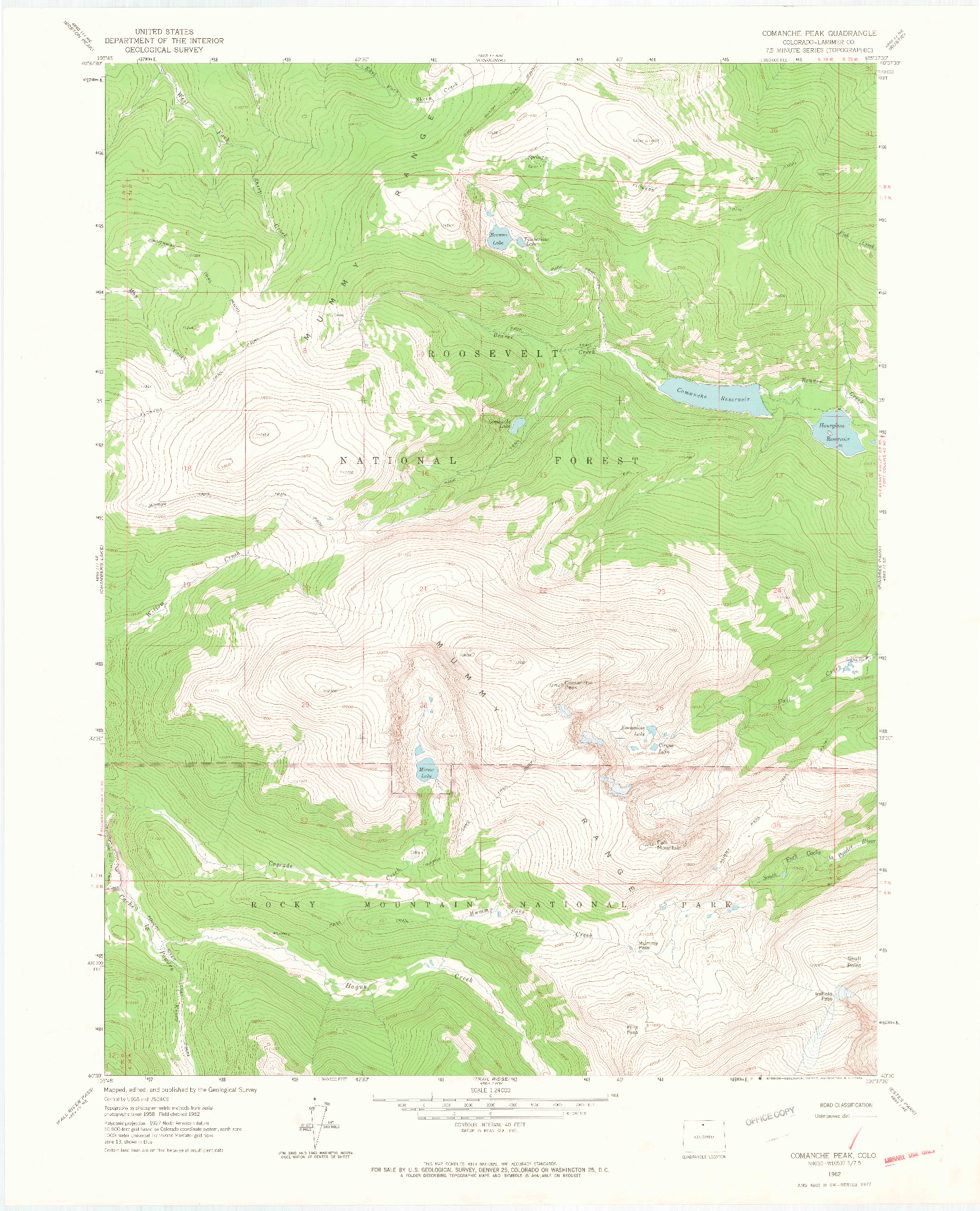 USGS 1:24000-SCALE QUADRANGLE FOR COMANCHE PEAK, CO 1962