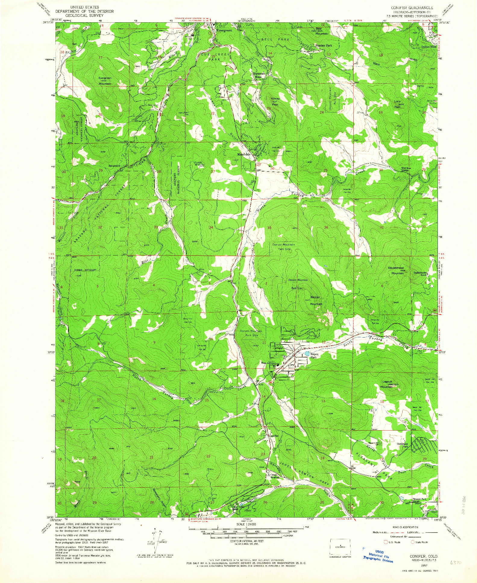 USGS 1:24000-SCALE QUADRANGLE FOR CONIFER, CO 1957