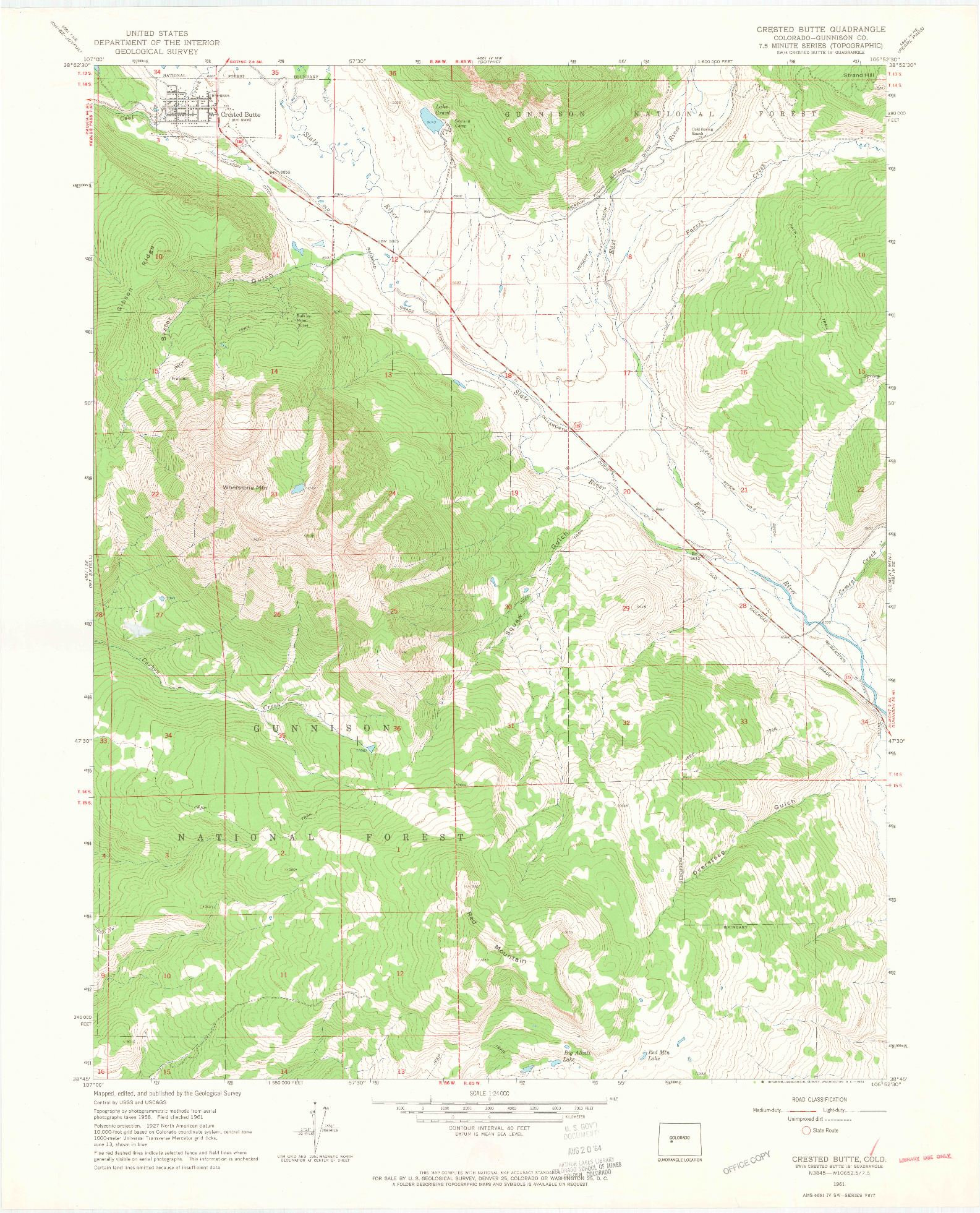 USGS 1:24000-SCALE QUADRANGLE FOR CRESTED BUTTE, CO 1961