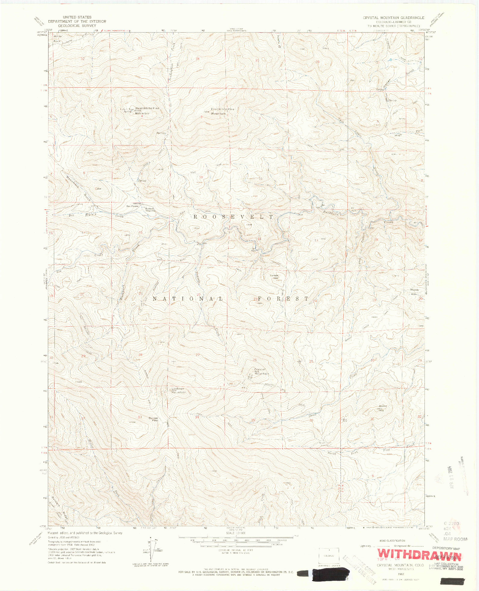 USGS 1:24000-SCALE QUADRANGLE FOR CRYSTAL MOUNTAIN, CO 1962