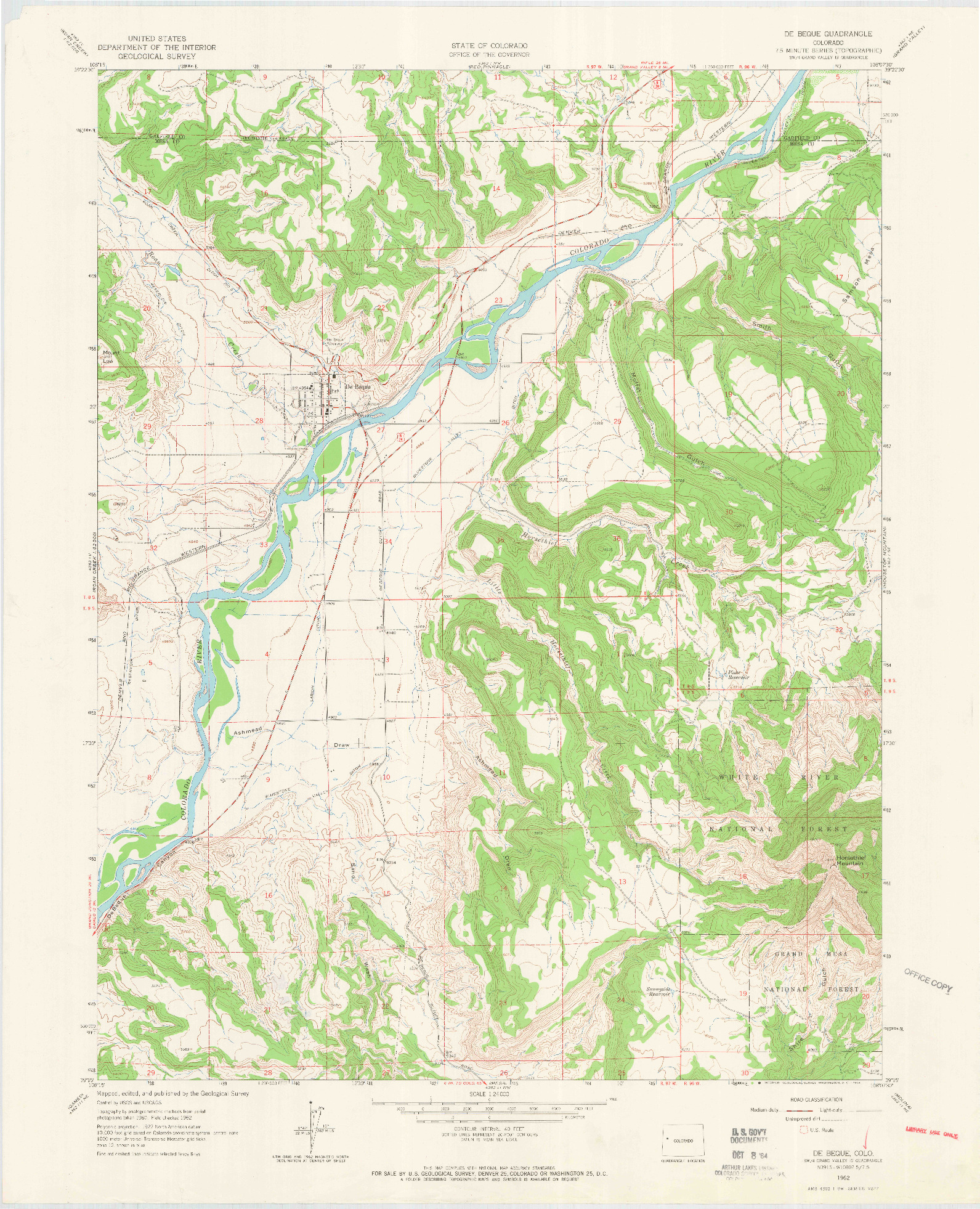 USGS 1:24000-SCALE QUADRANGLE FOR DE BEQUE, CO 1962