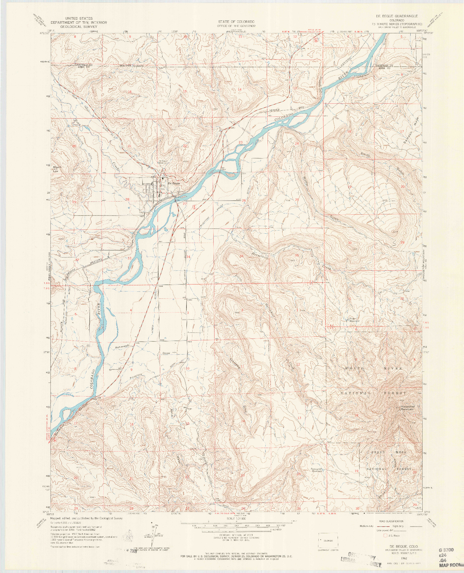 USGS 1:24000-SCALE QUADRANGLE FOR DE BEQUE, CO 1962