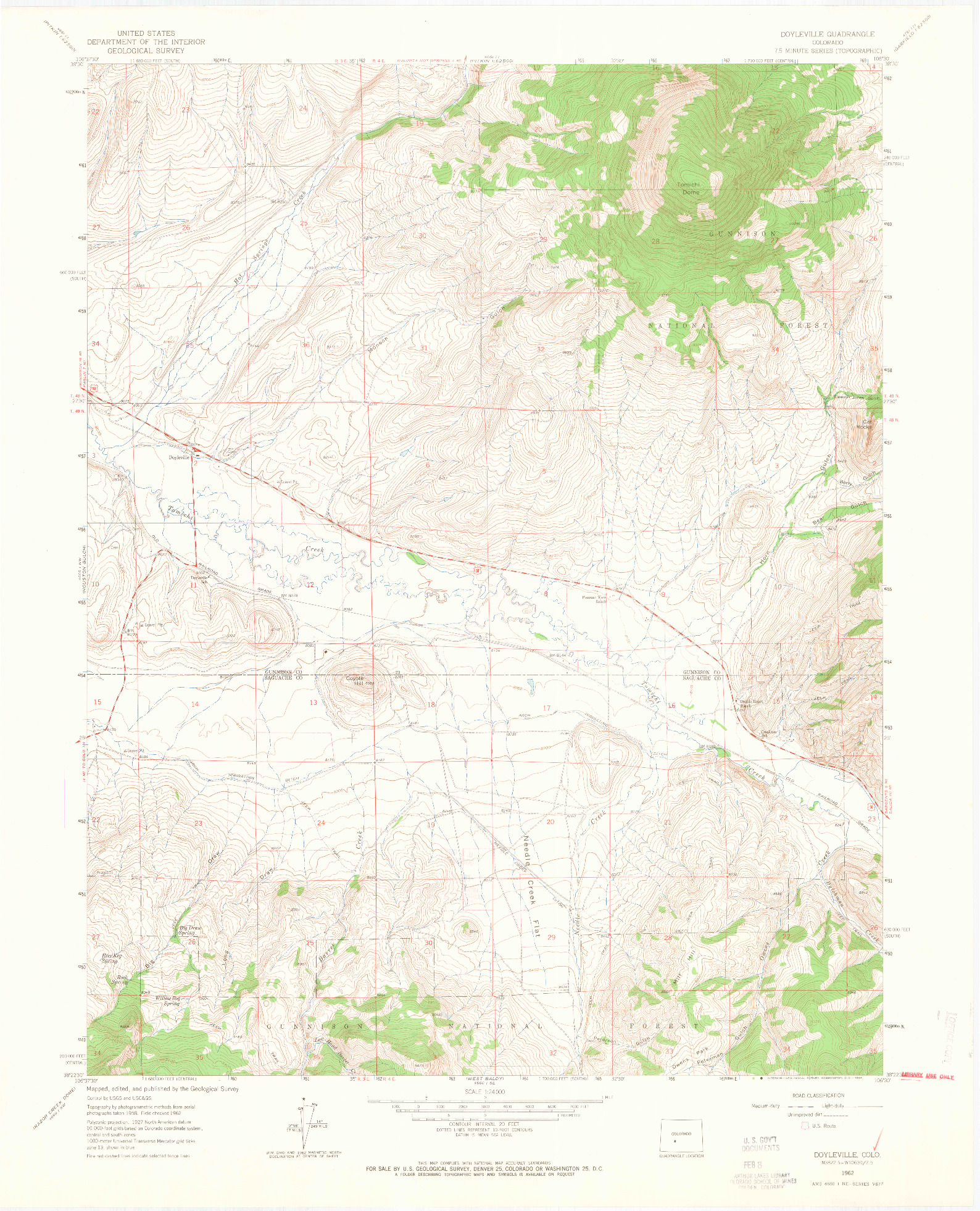 USGS 1:24000-SCALE QUADRANGLE FOR DOYLEVILLE, CO 1962