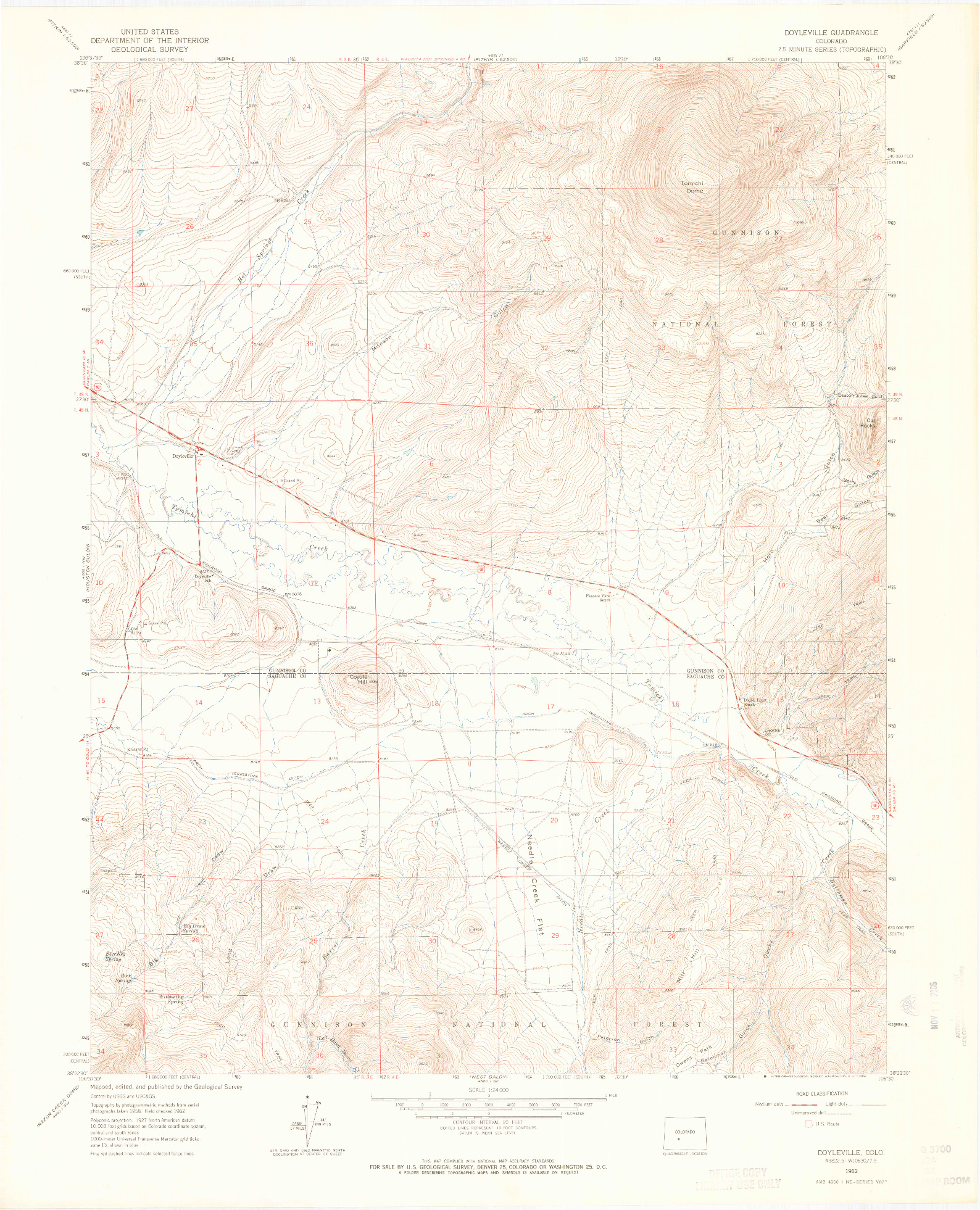 USGS 1:24000-SCALE QUADRANGLE FOR DOYLEVILLE, CO 1962