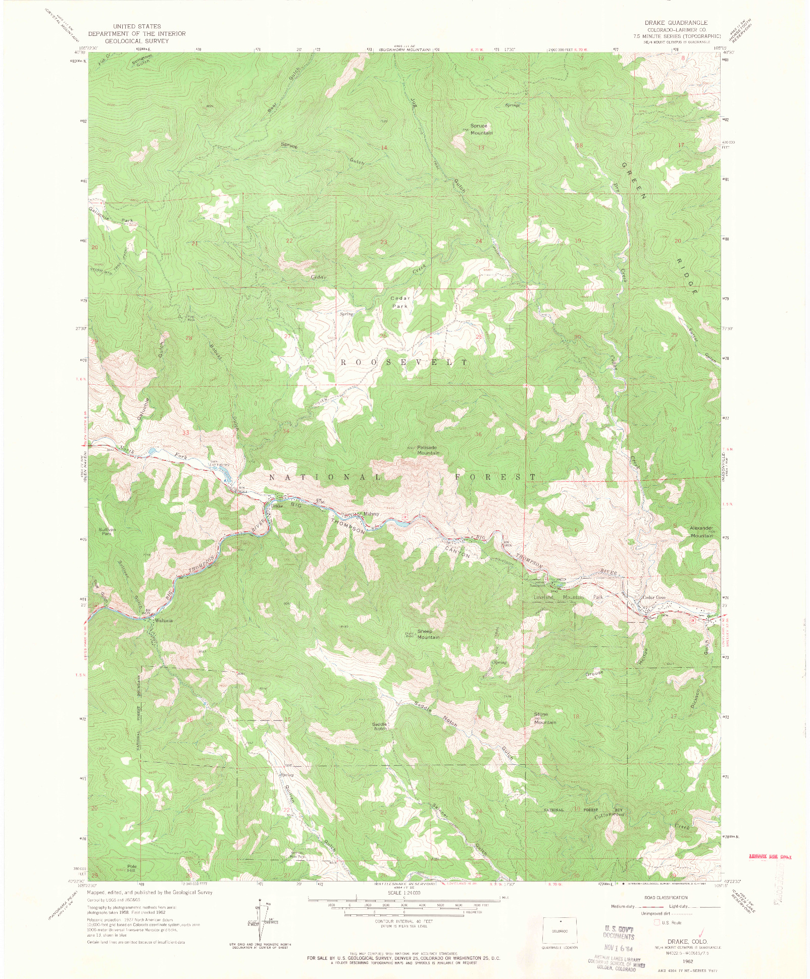 USGS 1:24000-SCALE QUADRANGLE FOR DRAKE, CO 1962