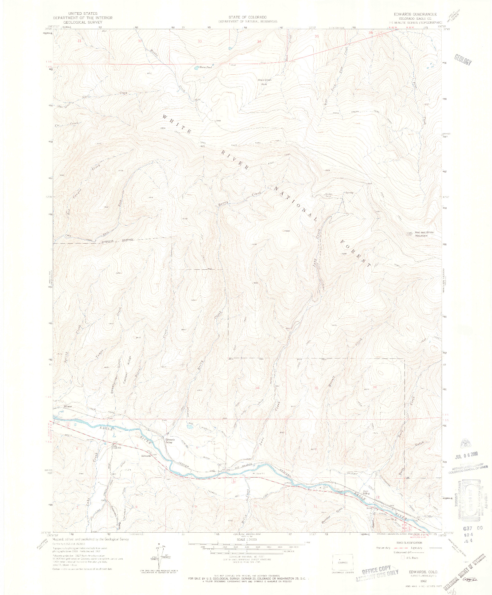 USGS 1:24000-SCALE QUADRANGLE FOR EDWARDS, CO 1962