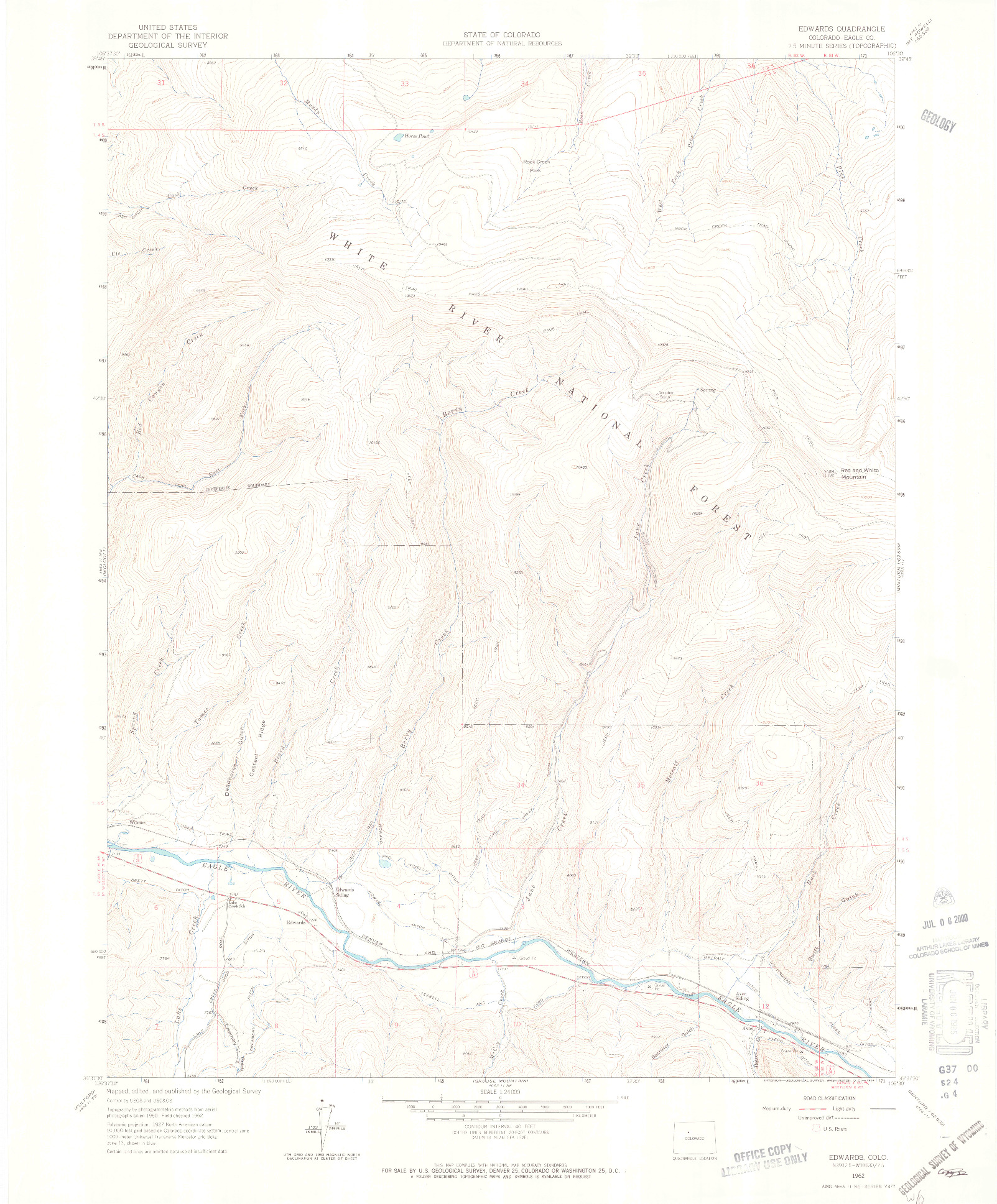 USGS 1:24000-SCALE QUADRANGLE FOR EDWARDS, CO 1962