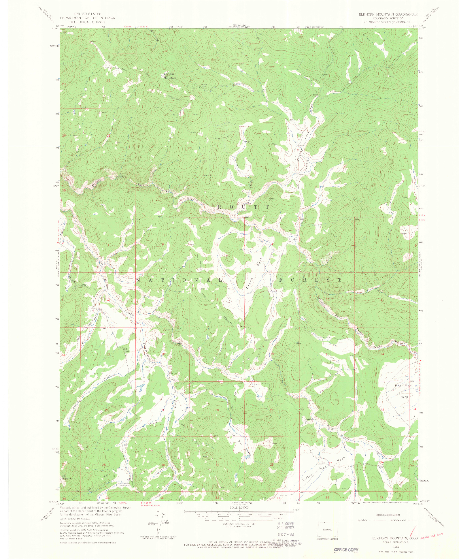 USGS 1:24000-SCALE QUADRANGLE FOR ELKHORN MOUNTAIN, CO 1962