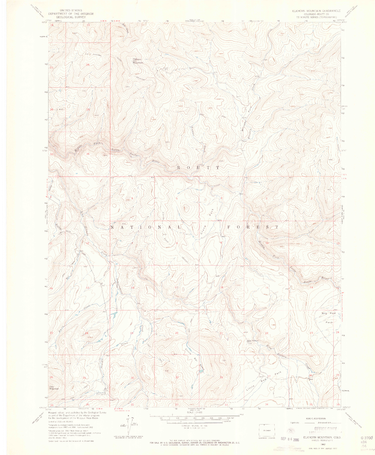 USGS 1:24000-SCALE QUADRANGLE FOR ELKHORN MOUNTAIN, CO 1962