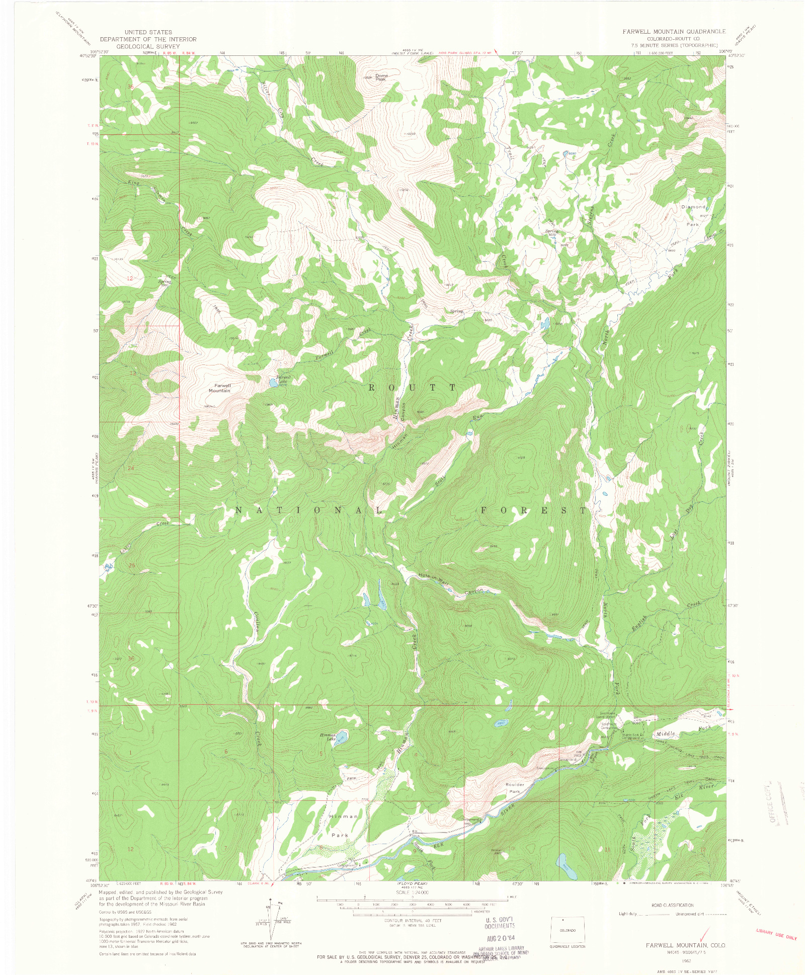 USGS 1:24000-SCALE QUADRANGLE FOR FARWELL MOUNTAIN, CO 1962