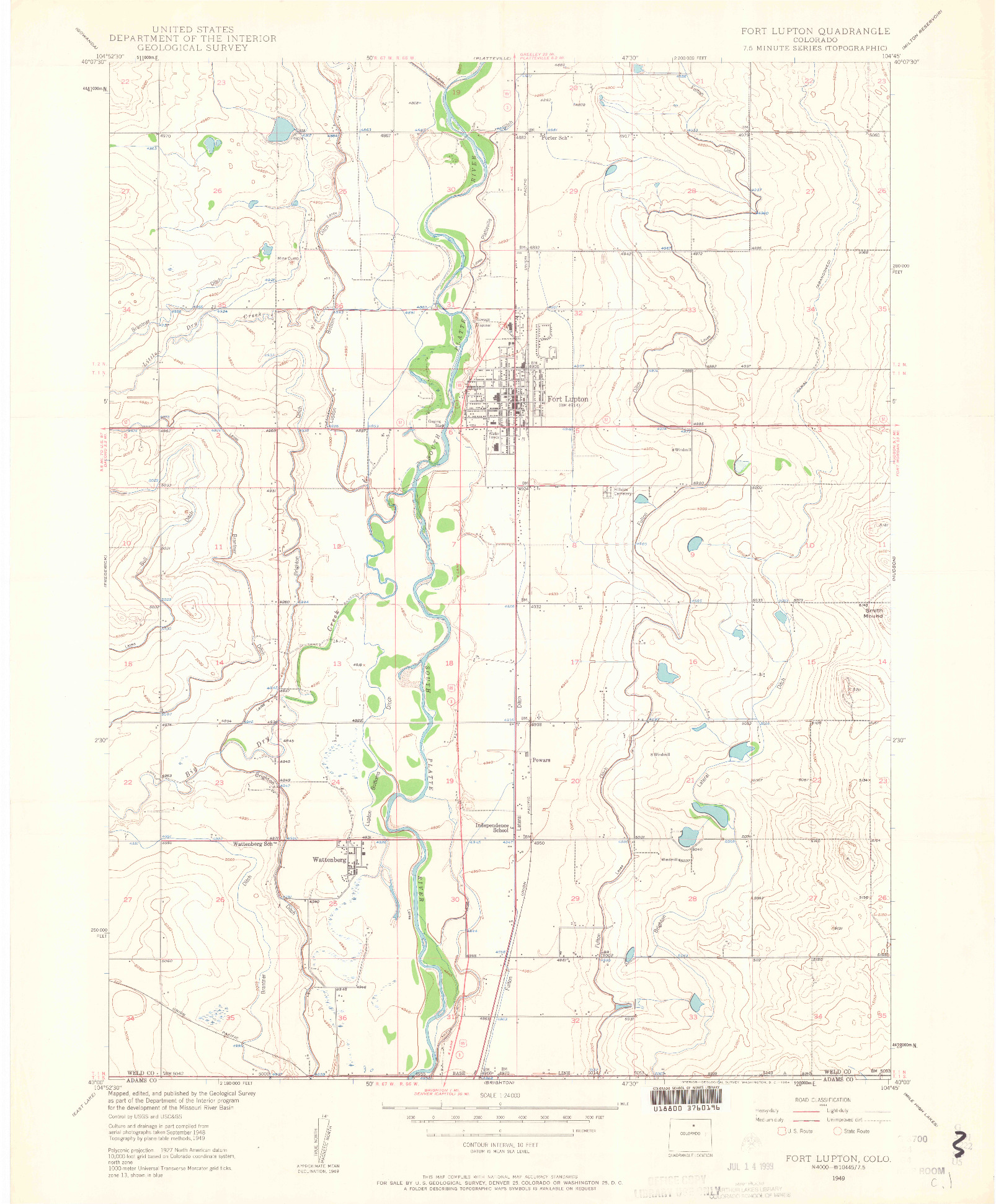 USGS 1:24000-SCALE QUADRANGLE FOR FORT LUPTON, CO 1949