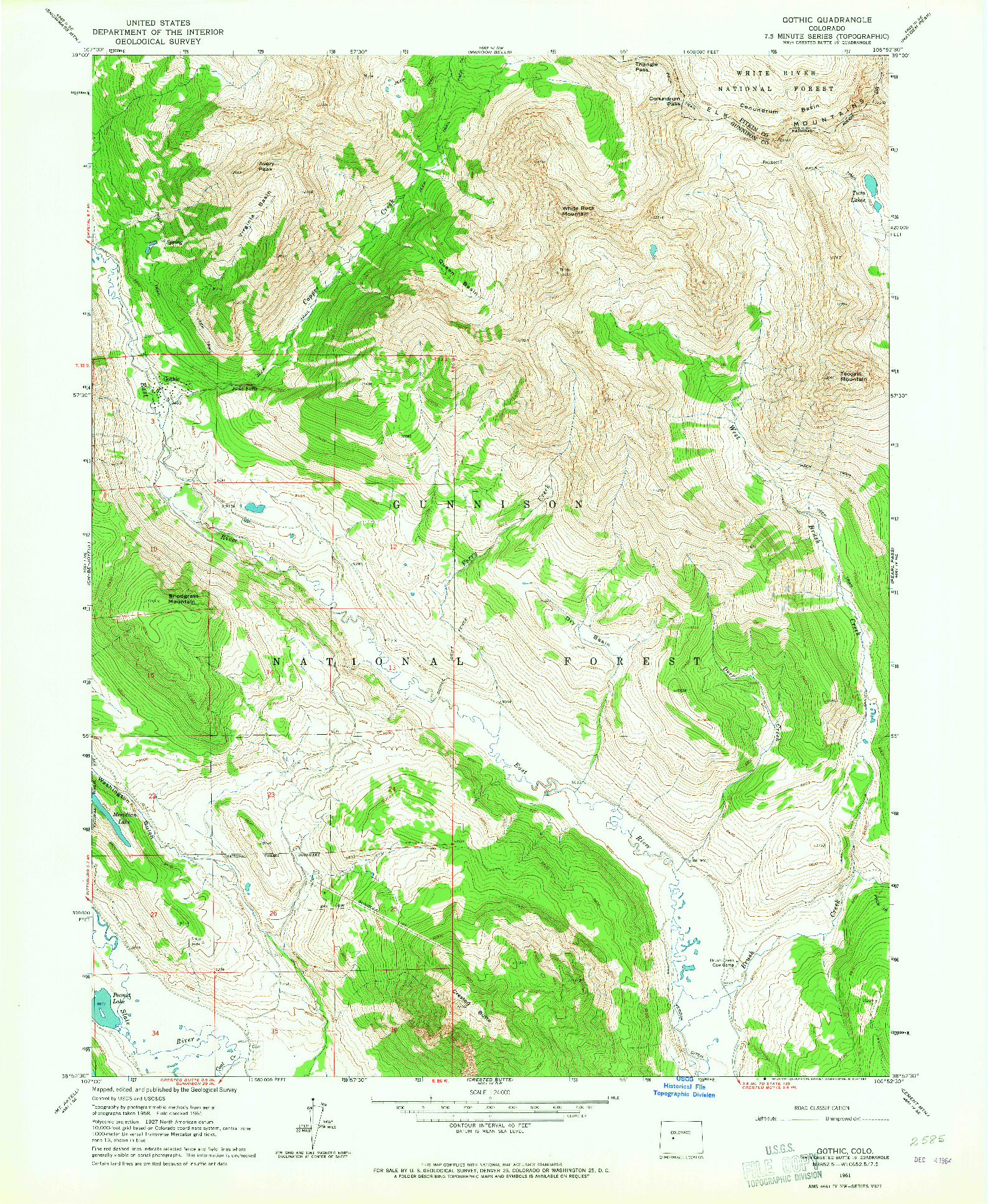 USGS 1:24000-SCALE QUADRANGLE FOR GOTHIC, CO 1961