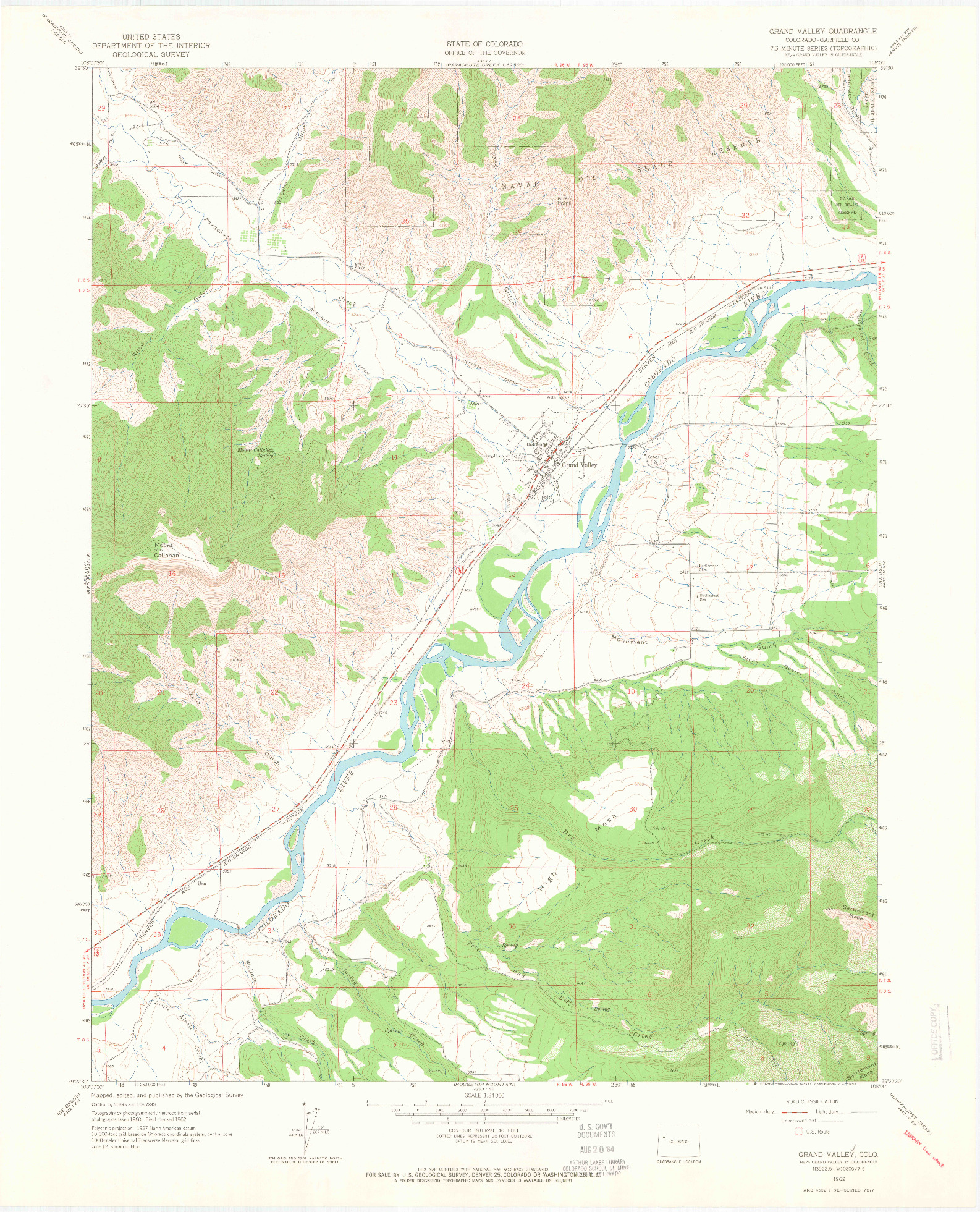 USGS 1:24000-SCALE QUADRANGLE FOR GRAND VALLEY, CO 1962