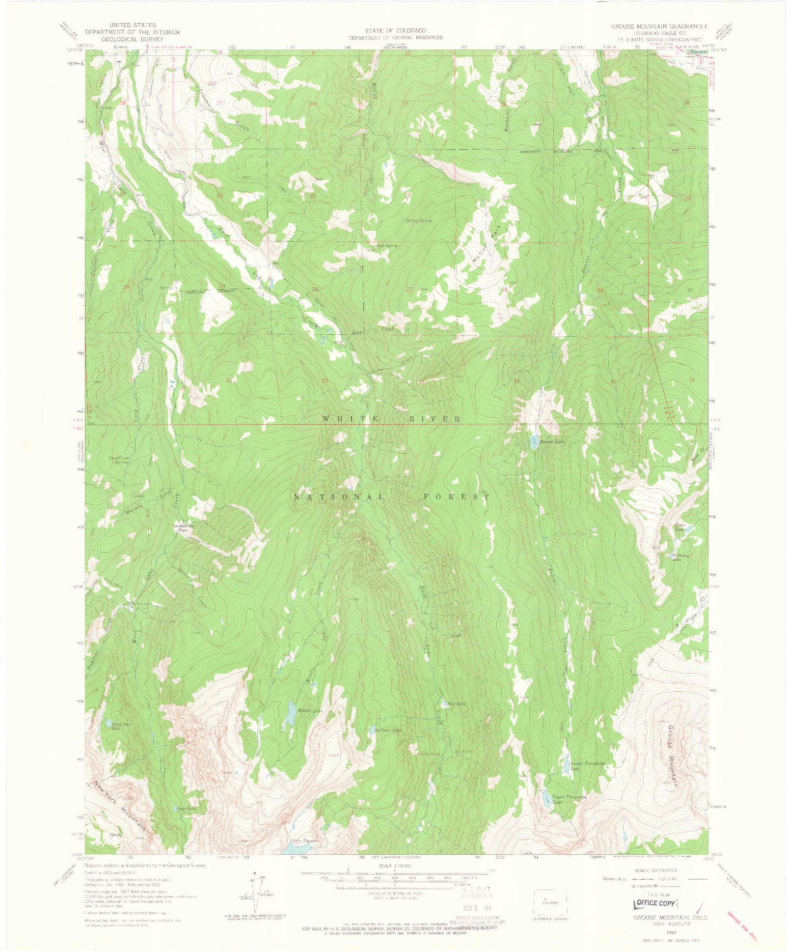 USGS 1:24000-SCALE QUADRANGLE FOR GROUSE MOUNTAIN, CO 1962