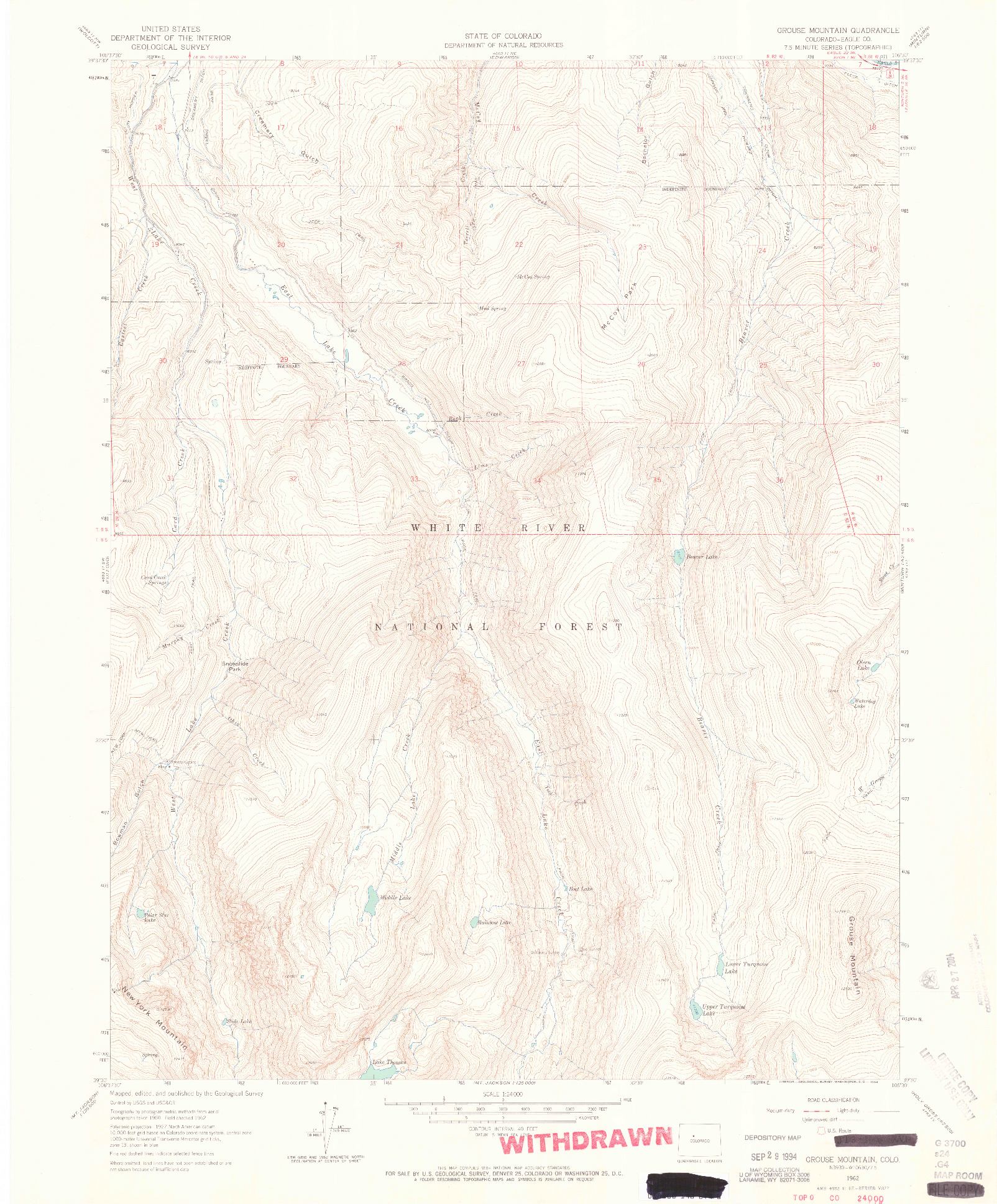 USGS 1:24000-SCALE QUADRANGLE FOR GROUSE MOUNTAIN, CO 1962