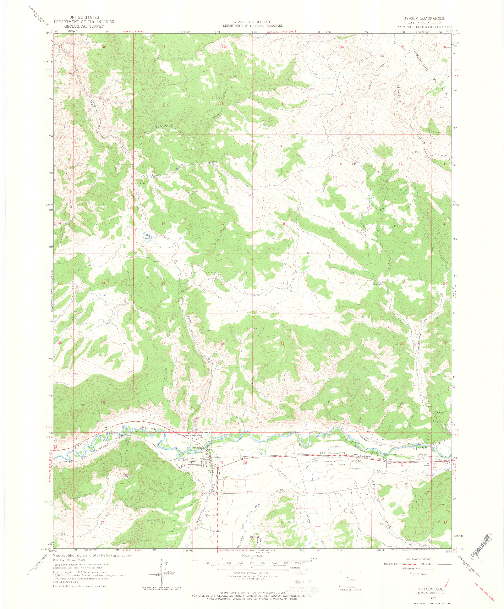 USGS 1:24000-SCALE QUADRANGLE FOR GYPSUM, CO 1962