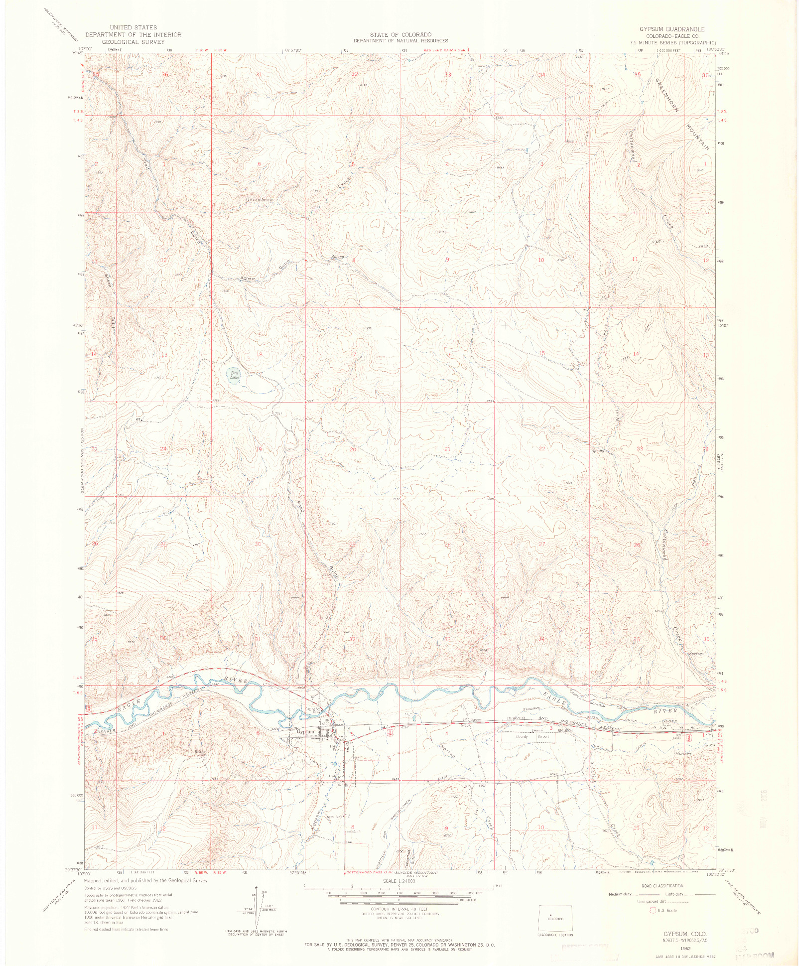 USGS 1:24000-SCALE QUADRANGLE FOR GYPSUM, CO 1962