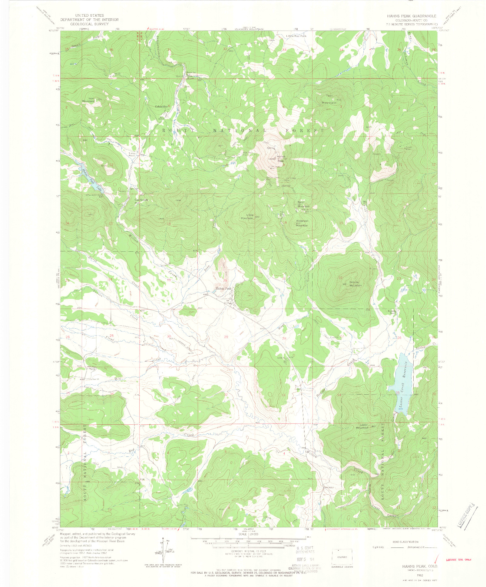 USGS 1:24000-SCALE QUADRANGLE FOR HAHNS PEAK, CO 1962