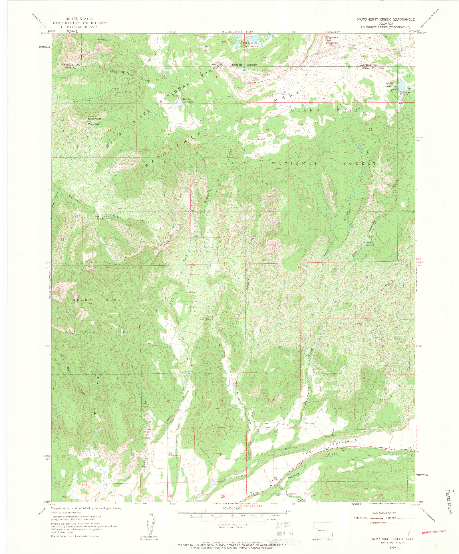 USGS 1:24000-SCALE QUADRANGLE FOR HAWXHURST CREEK, CO 1960