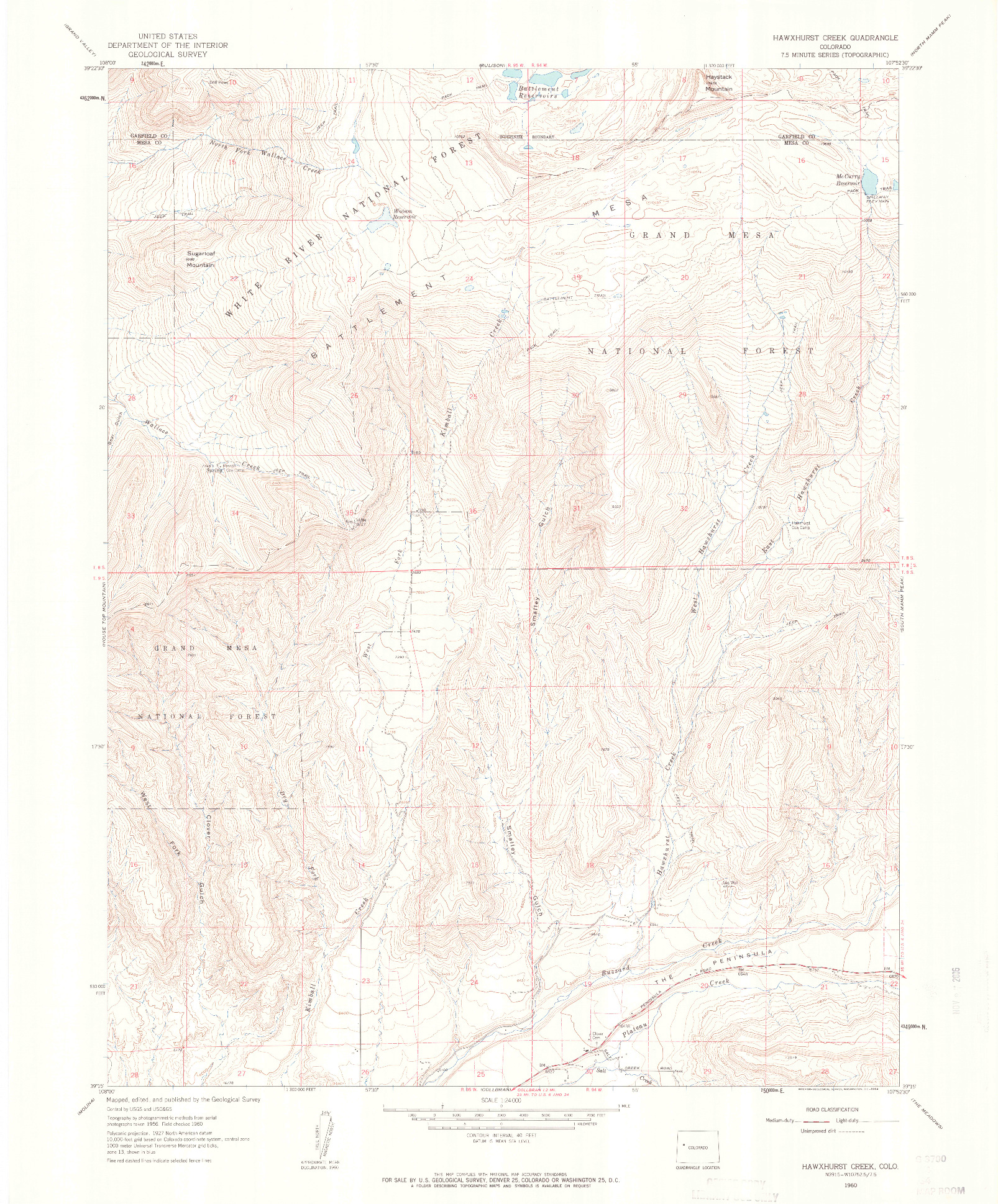 USGS 1:24000-SCALE QUADRANGLE FOR HAWXHURST CREEK, CO 1960