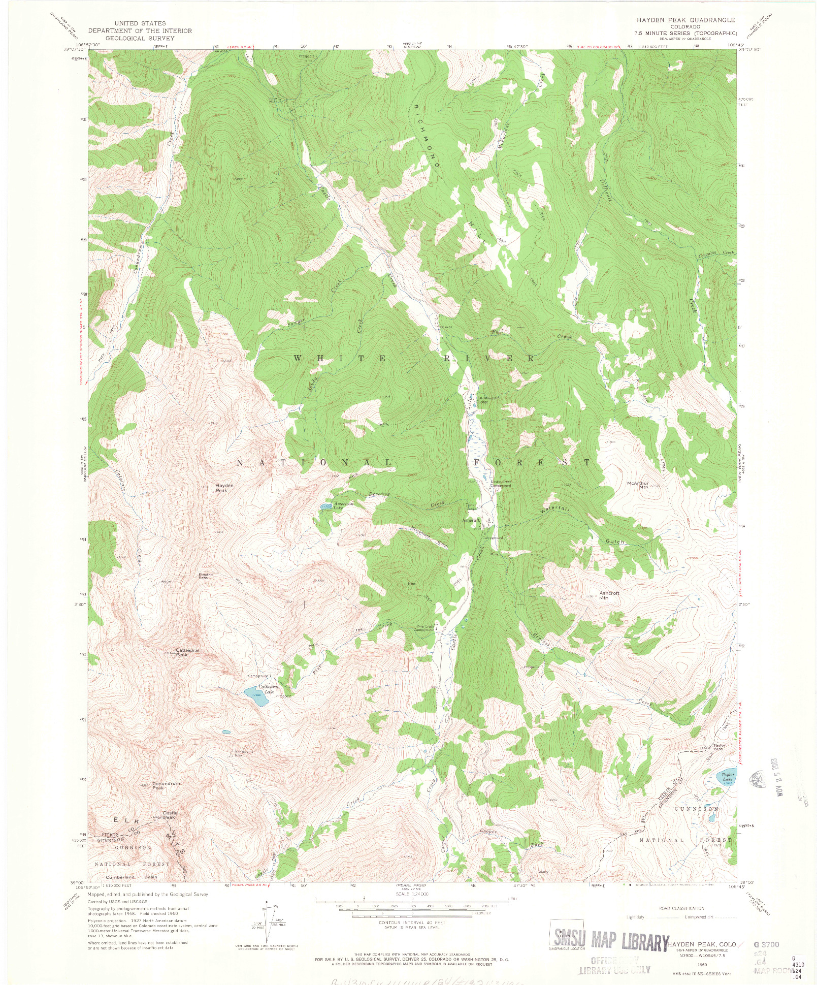 USGS 1:24000-SCALE QUADRANGLE FOR HAYDEN PEAK, CO 1960